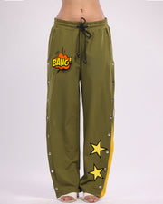 Women olive Snap Buttons Cotton trouser - Bang