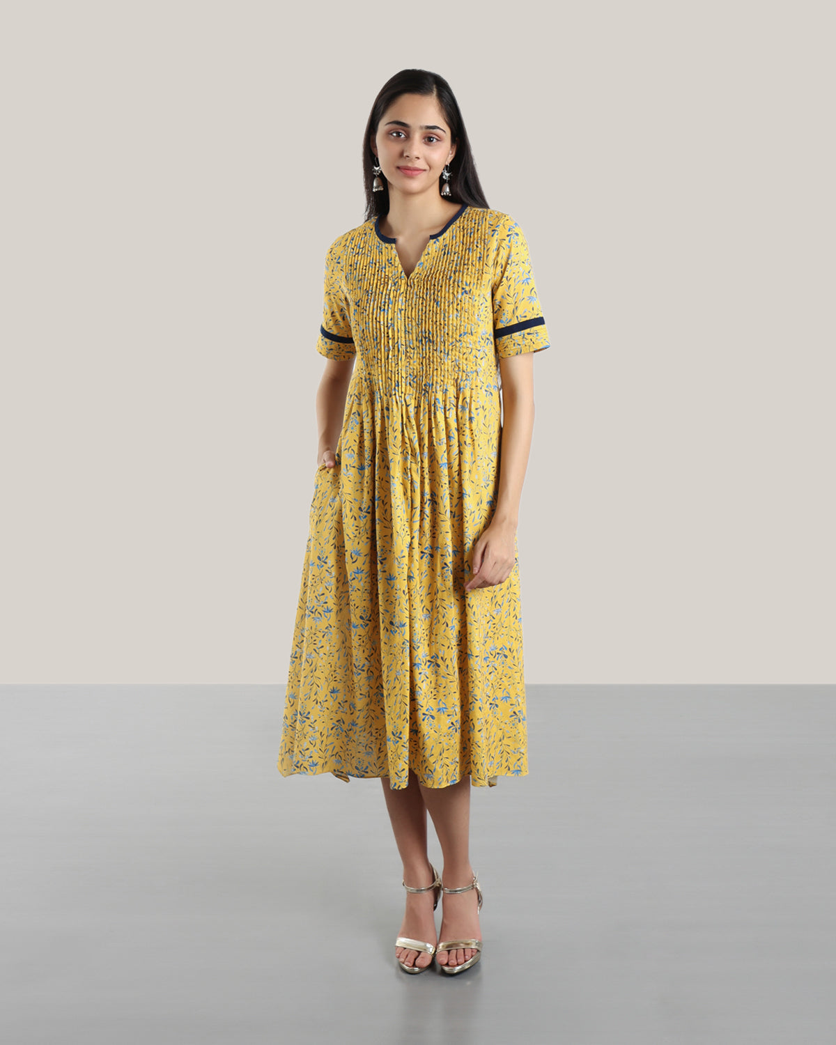 Ditsy Folk Dress (Yellow)