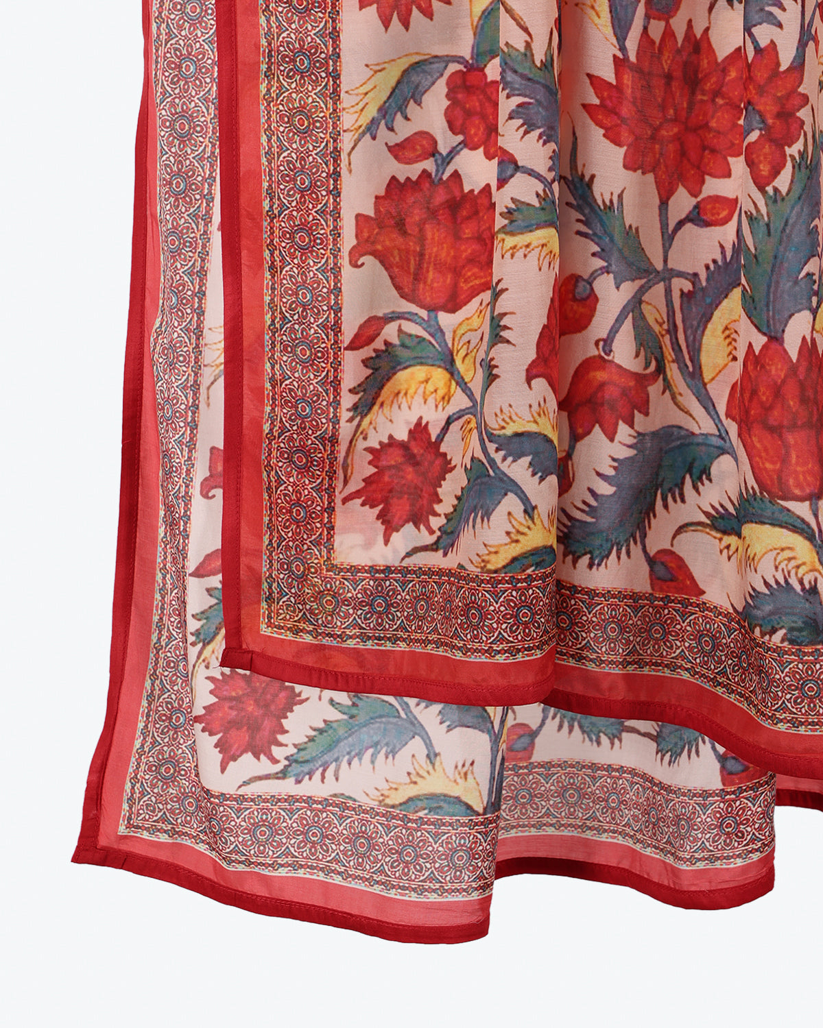 Lotus Garden Dupatta (Pomegranate Red)