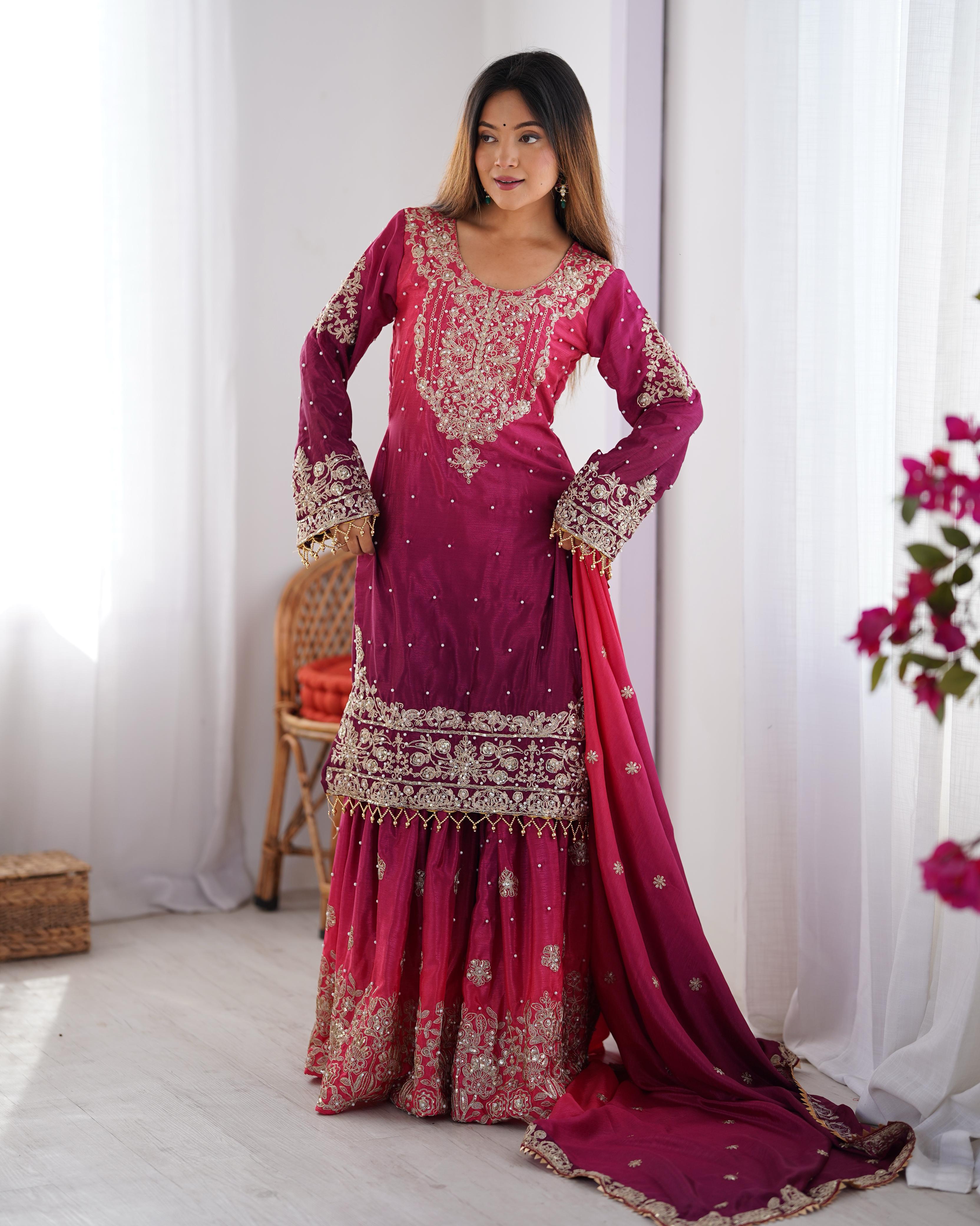 Beautiful Party Wear Top Bottom And Dupatta