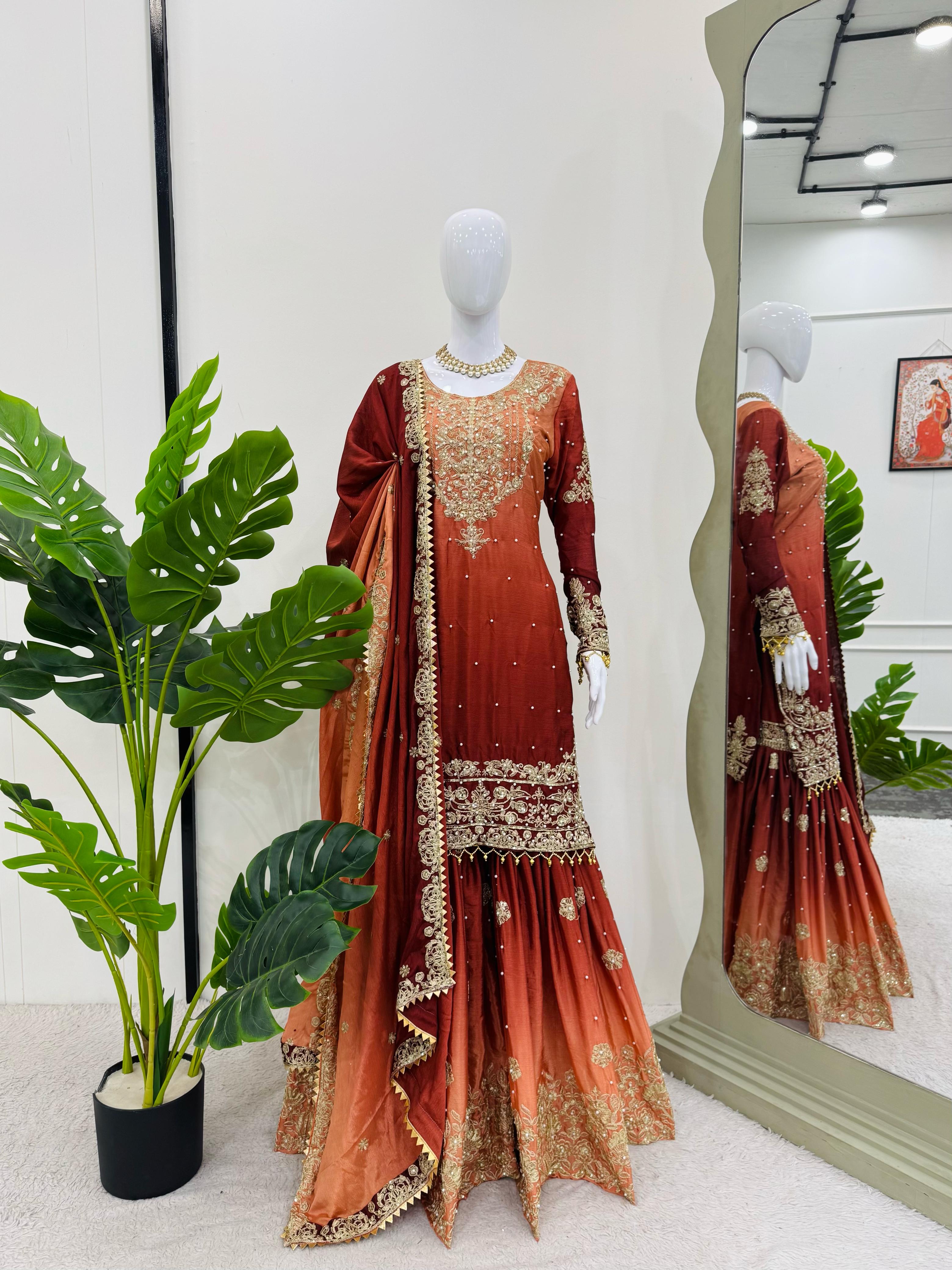 Beautiful Party Wear Top Bottom And Dupatta