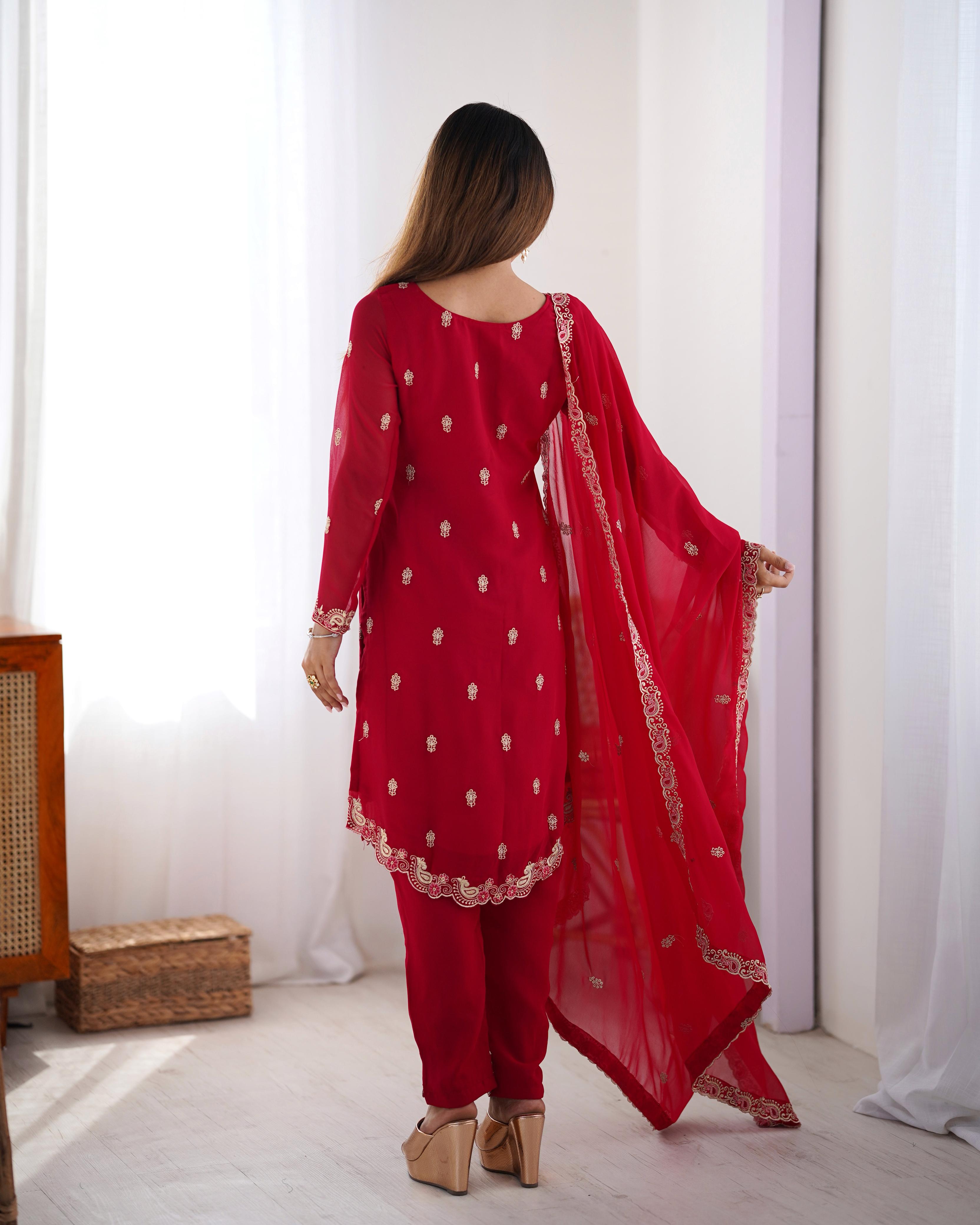 Designer Party Wear Top Bottom And Dupatta With Thread Work