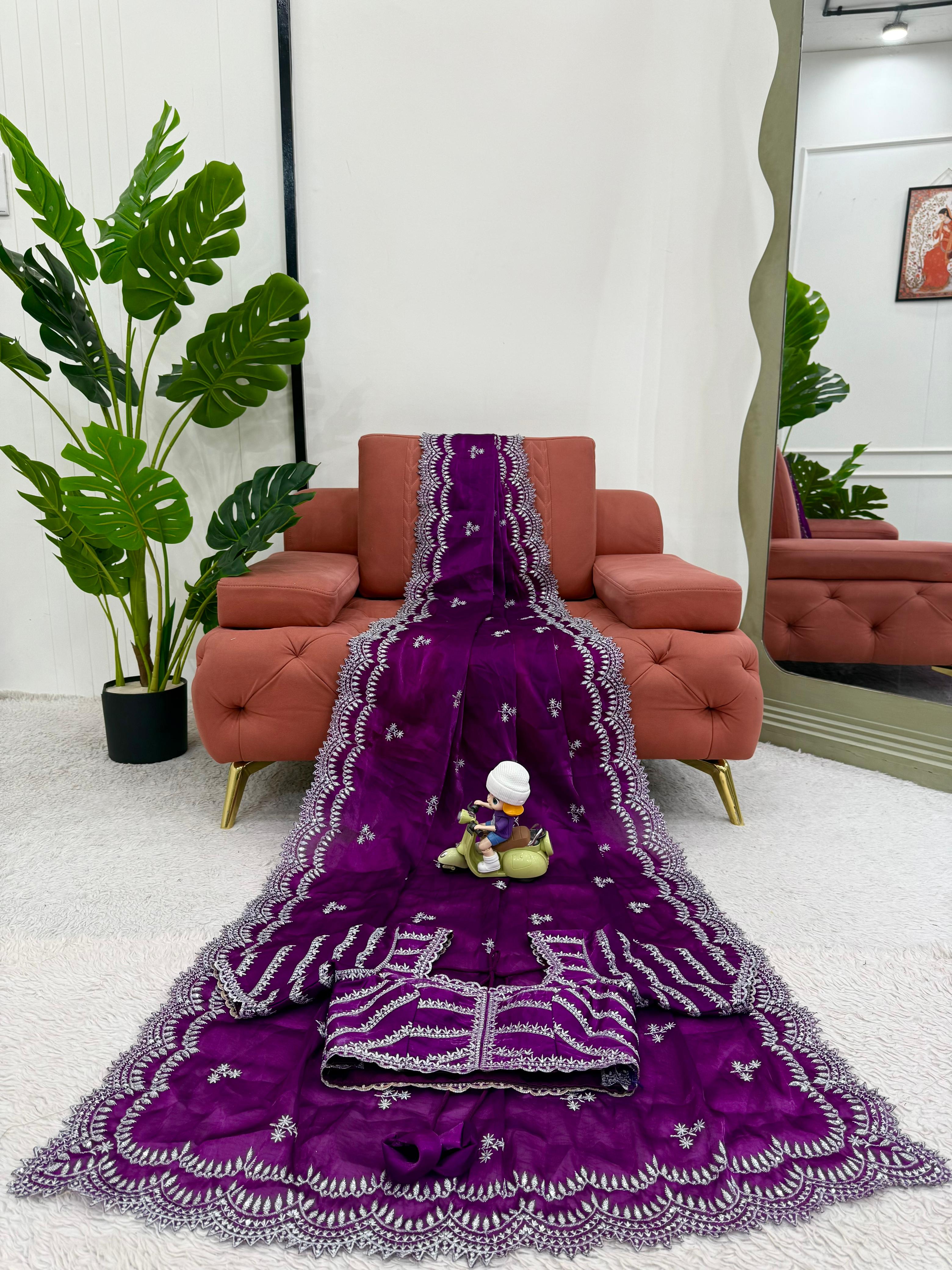 Beautiful Party Wear Saree With Thread With Sequence Work