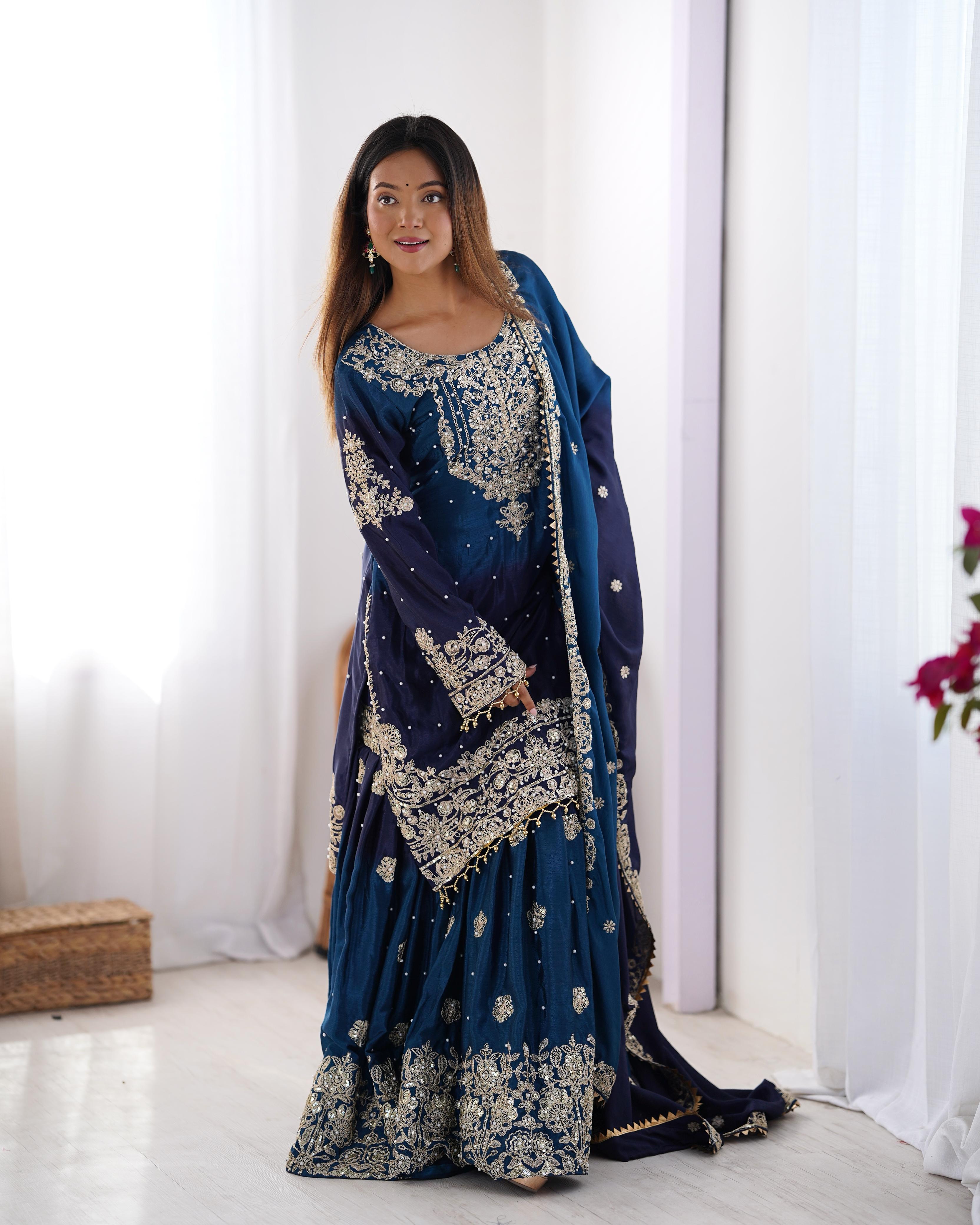 Beautiful Party Wear Top Bottom And Dupatta