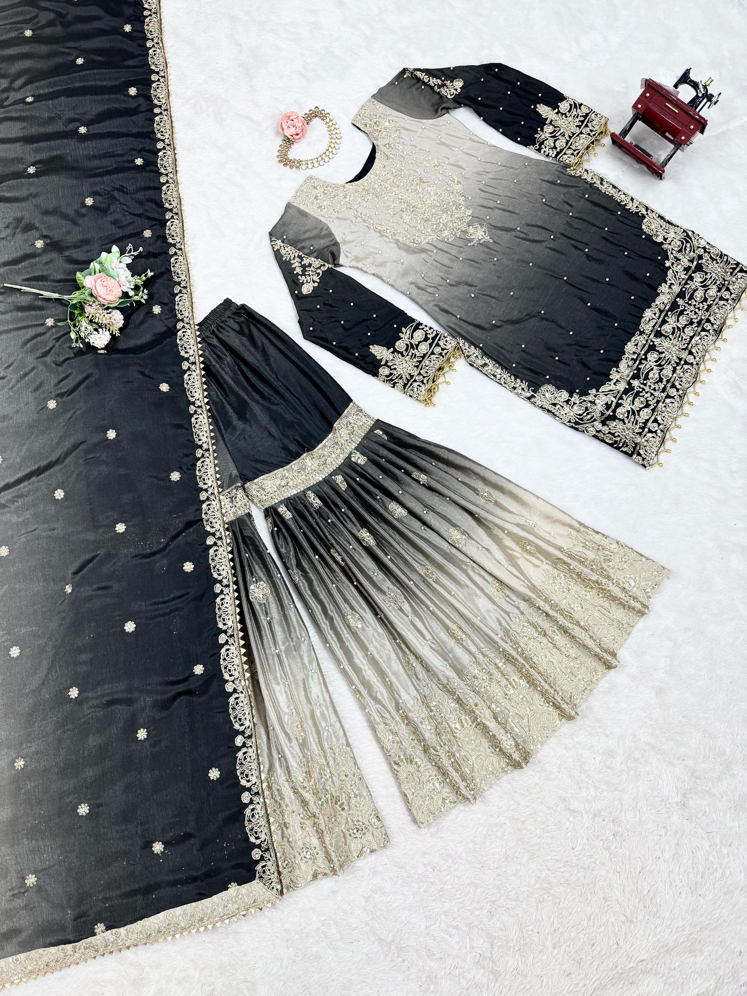 Beautiful Party Wear Top Bottom And Dupatta