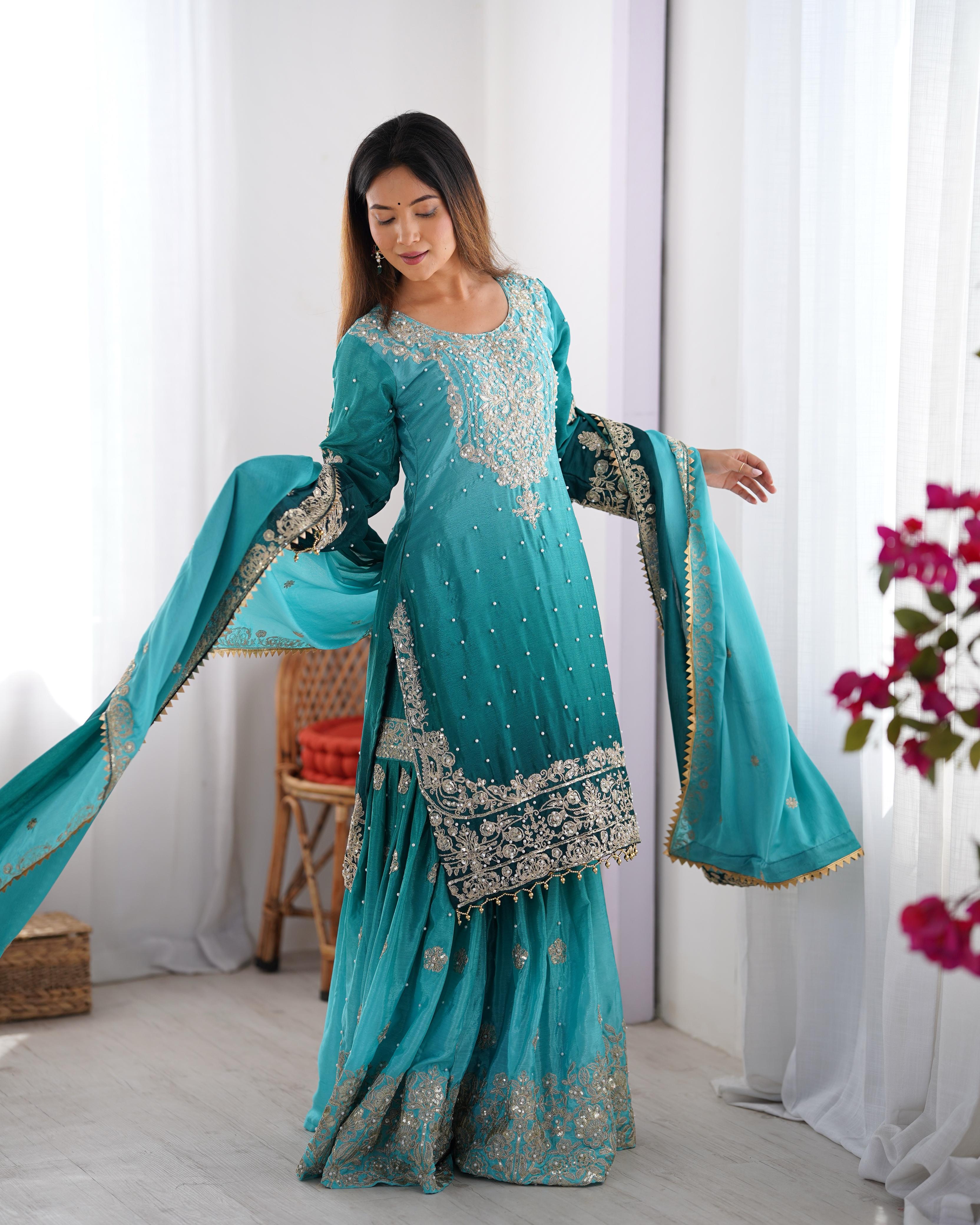 Beautiful Party Wear Top Bottom And Dupatta