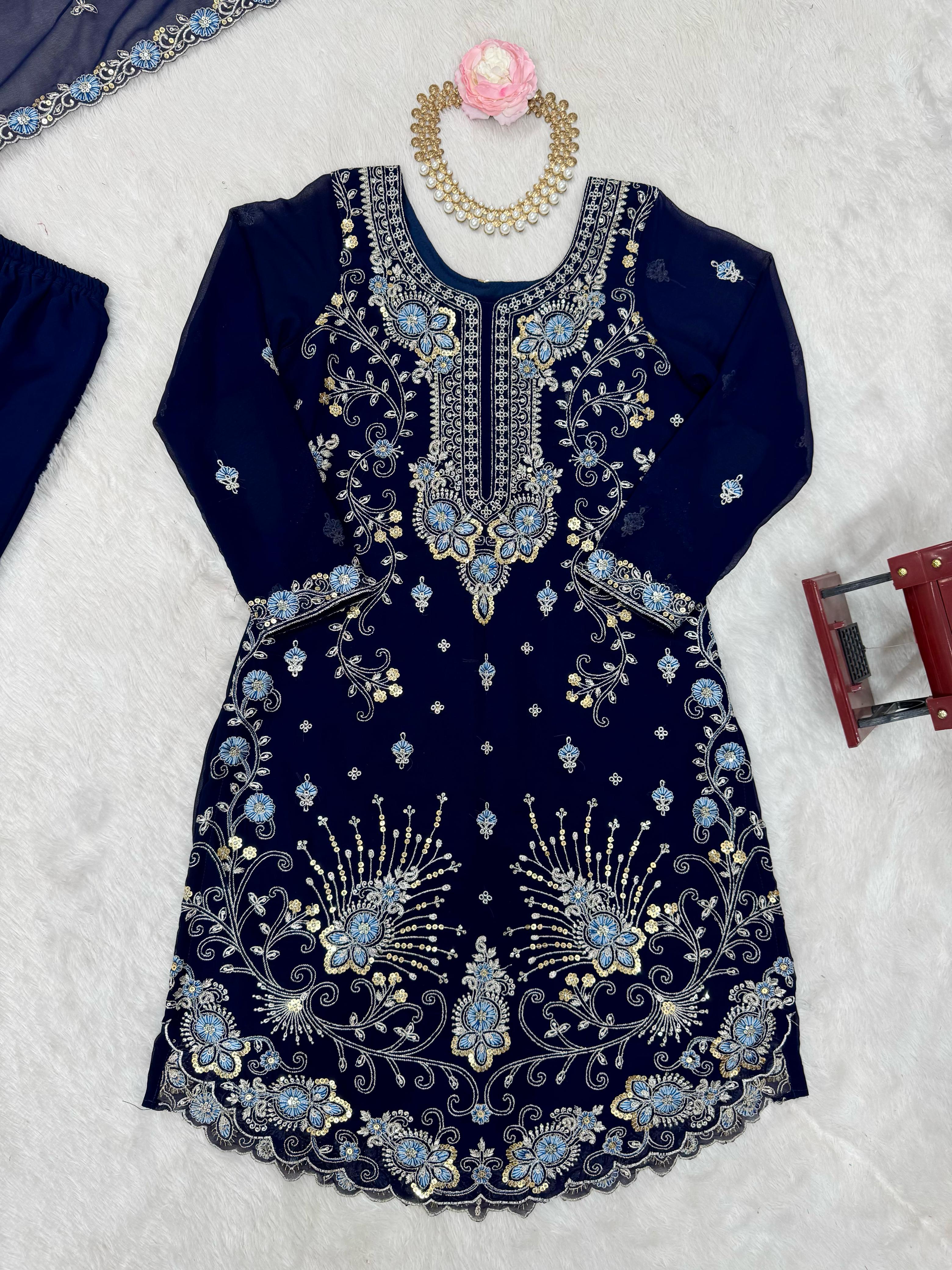 Fancy Top Bottom And Dupatta With Thread & Sequence Work