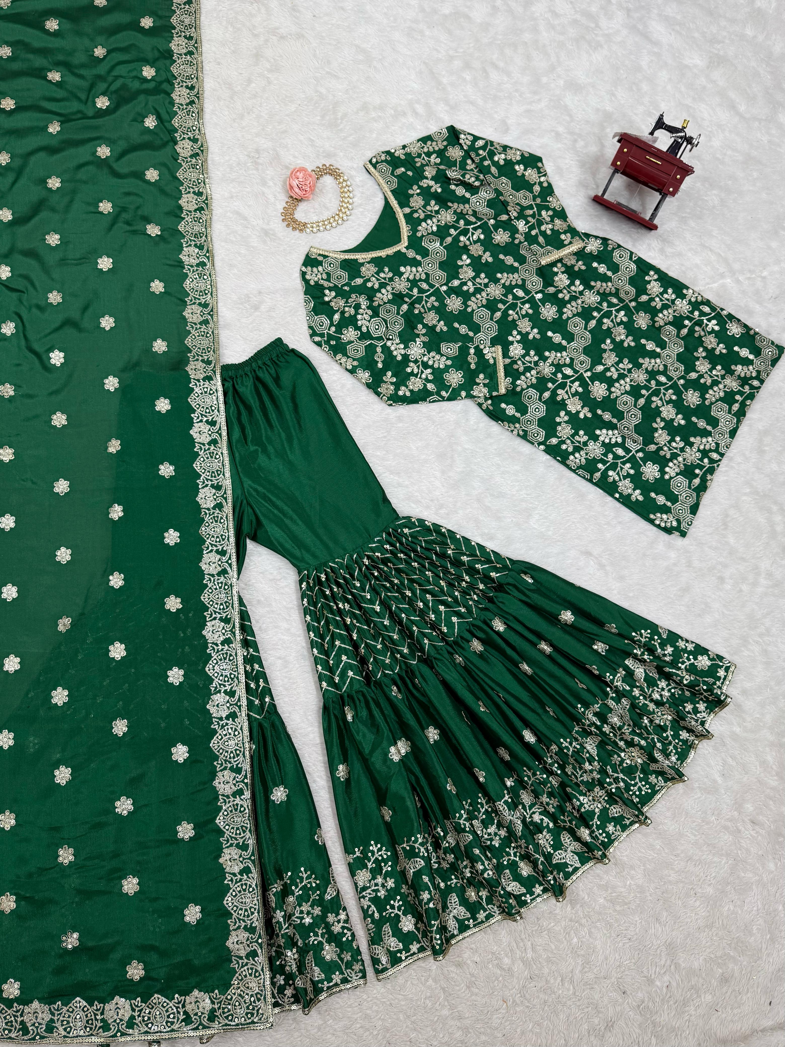Party Wear Fancy Top Sharara And Dupatta