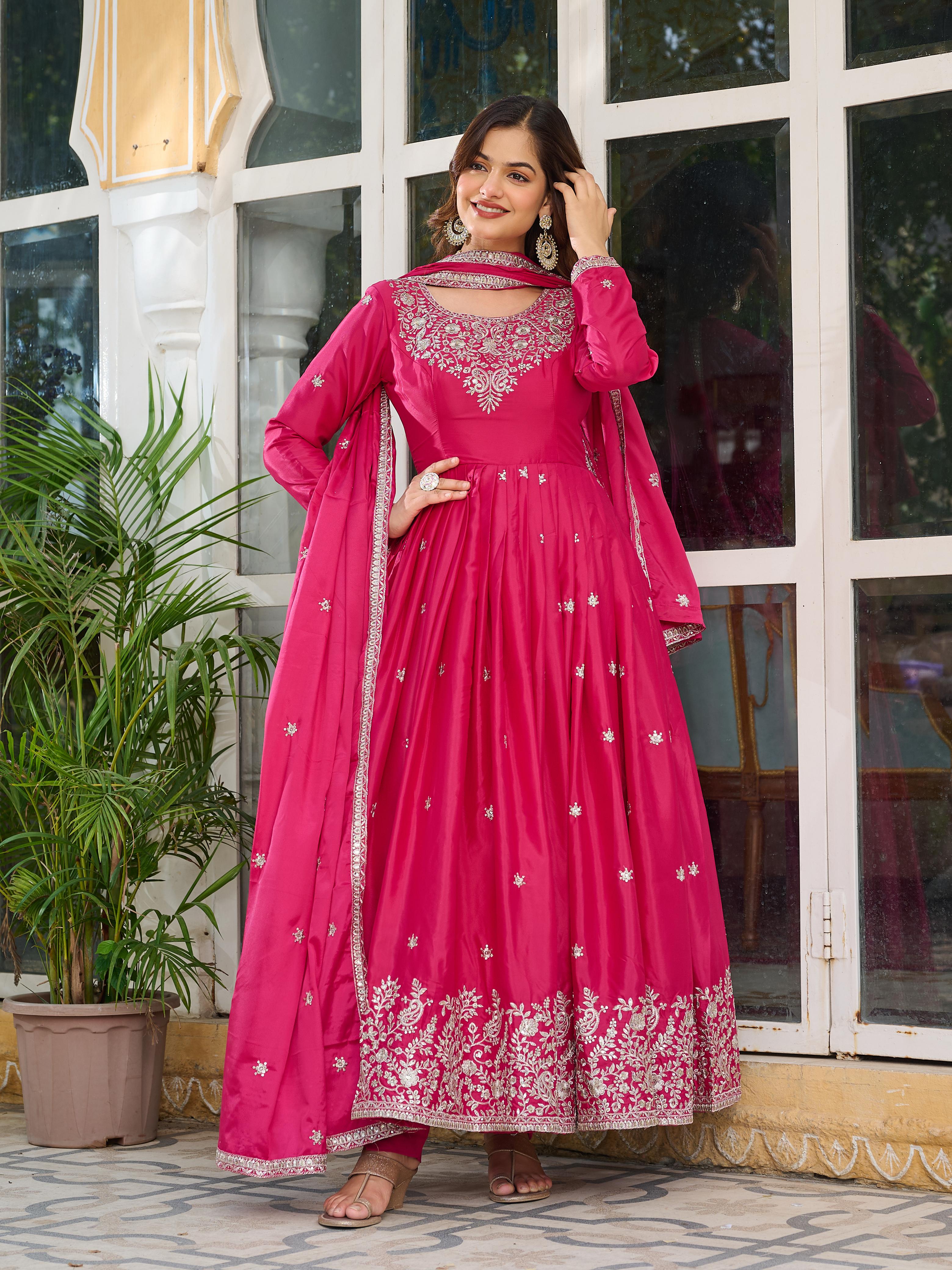Designer Party Wear Anarkali Gown With Thread & Sequence Work
