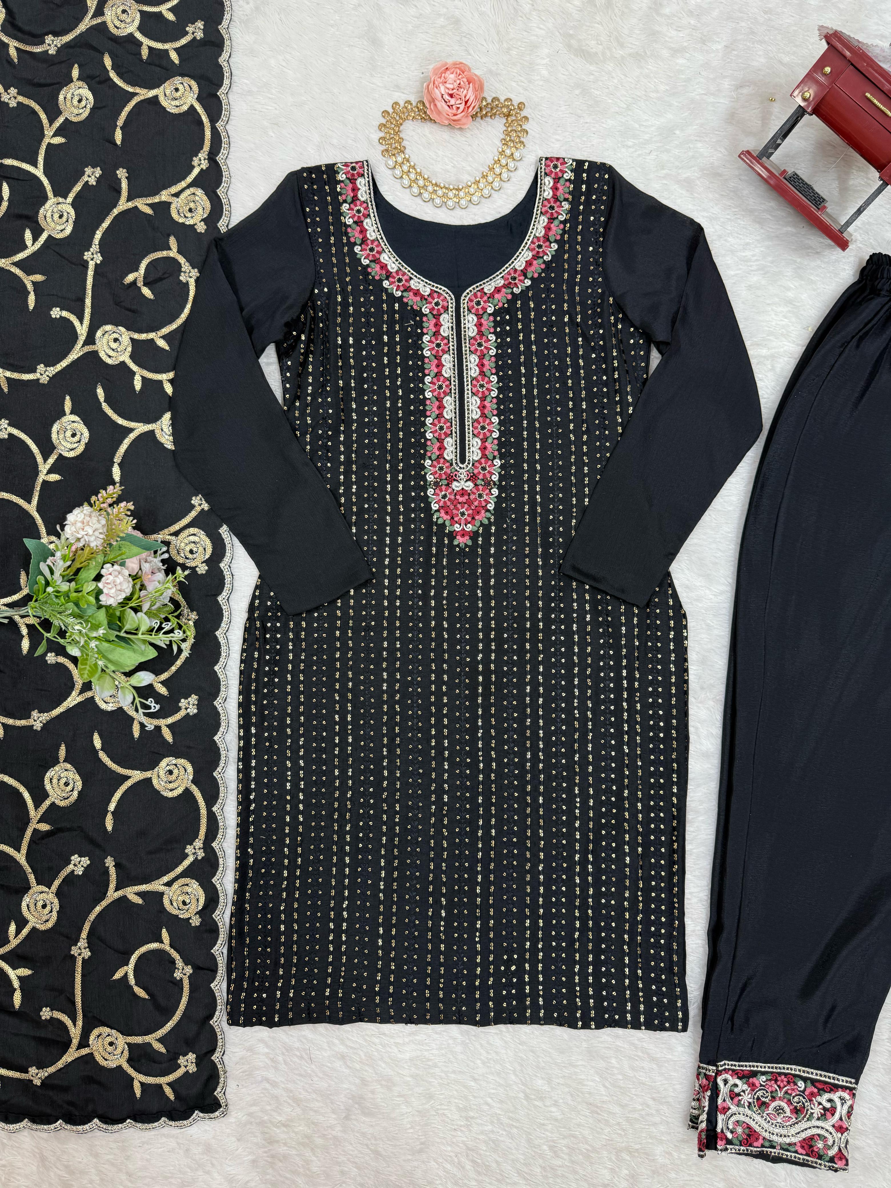 Designer Party Wear Top Bottom And Dupatta