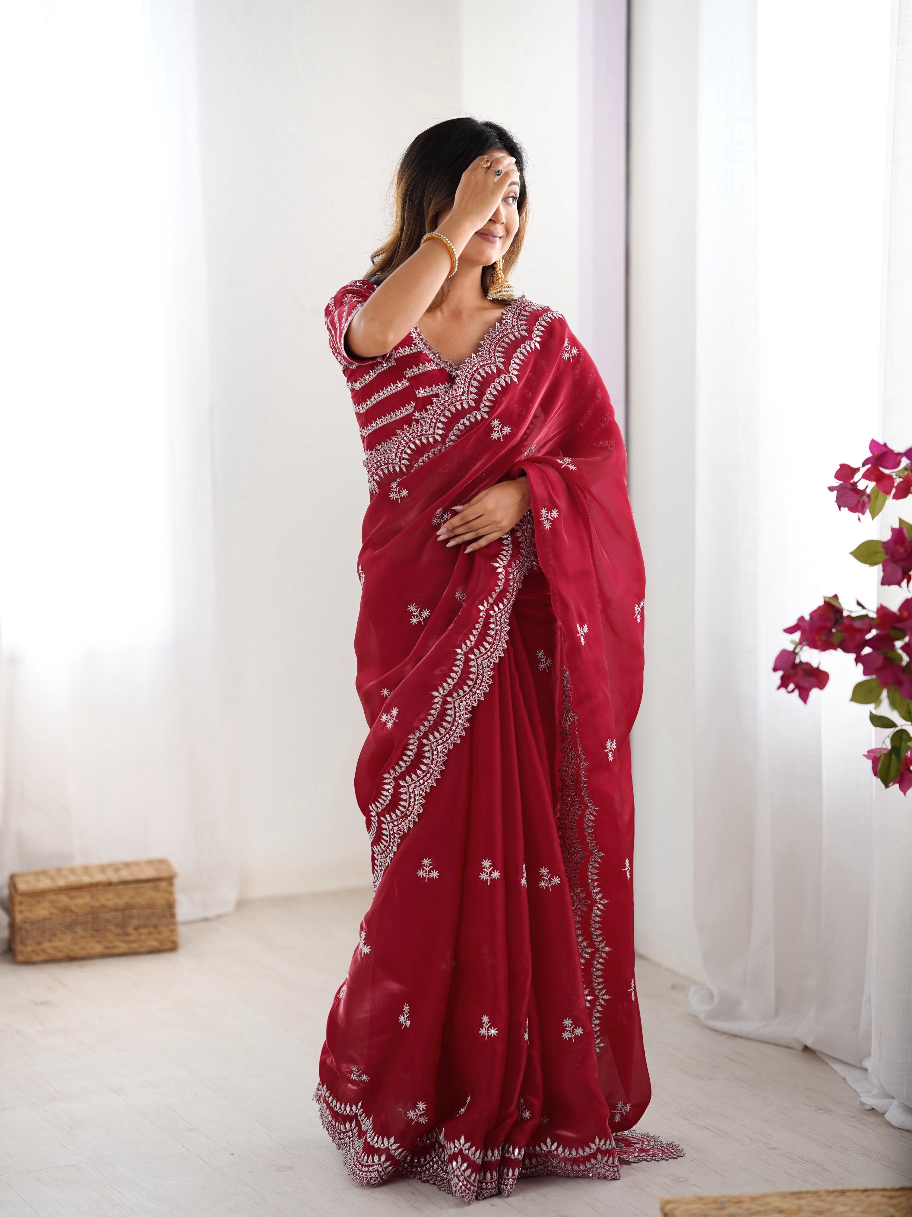 Beautiful Party Wear Saree With Thread With Sequence Work