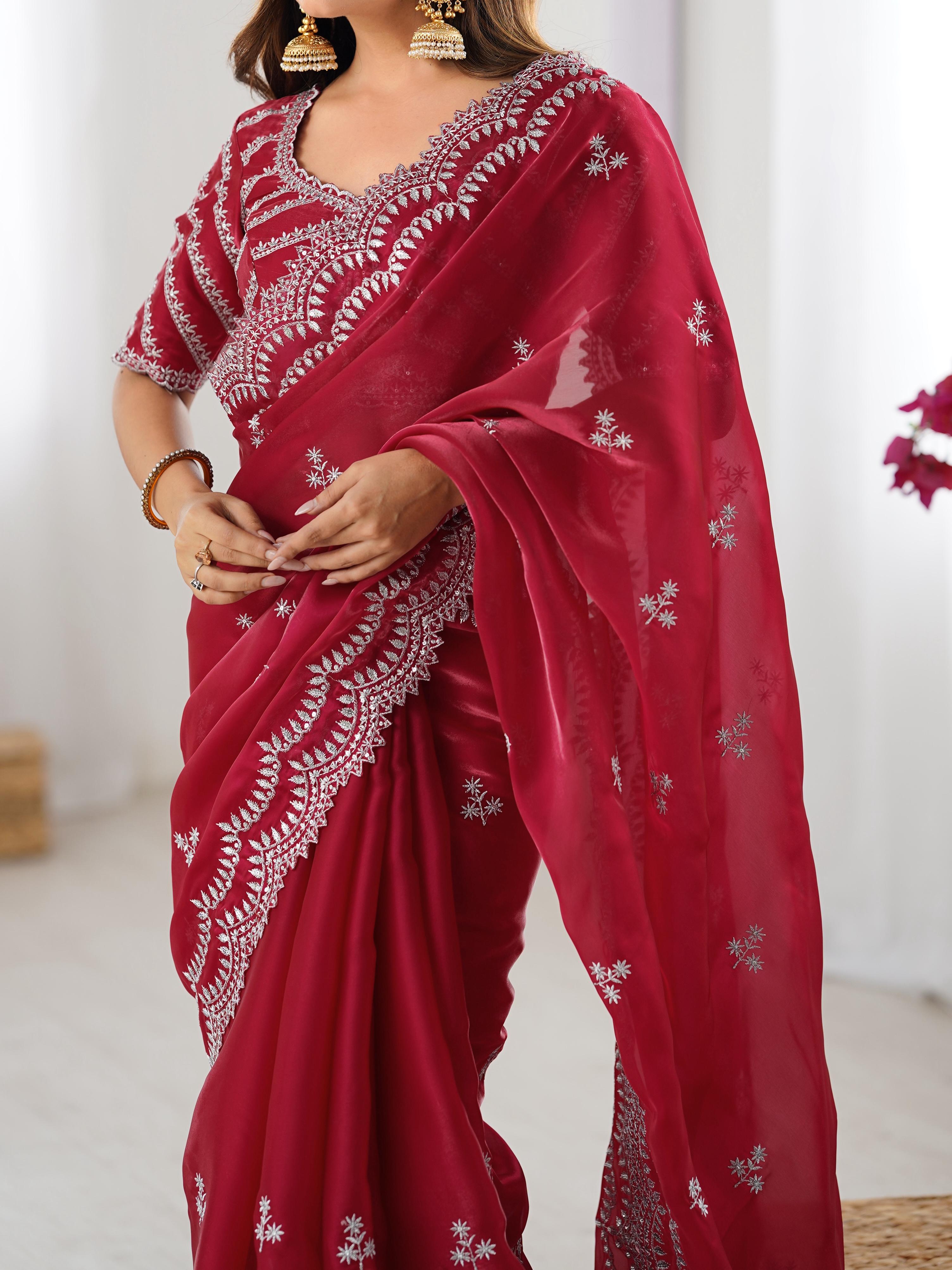 Beautiful Party Wear Saree With Thread With Sequence Work