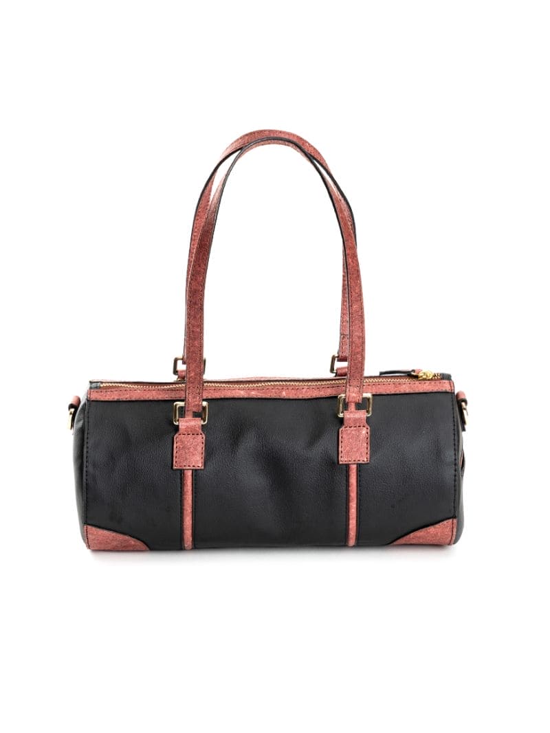 Salacia Vegan Leather Bowler Bag – Black & Madder Red