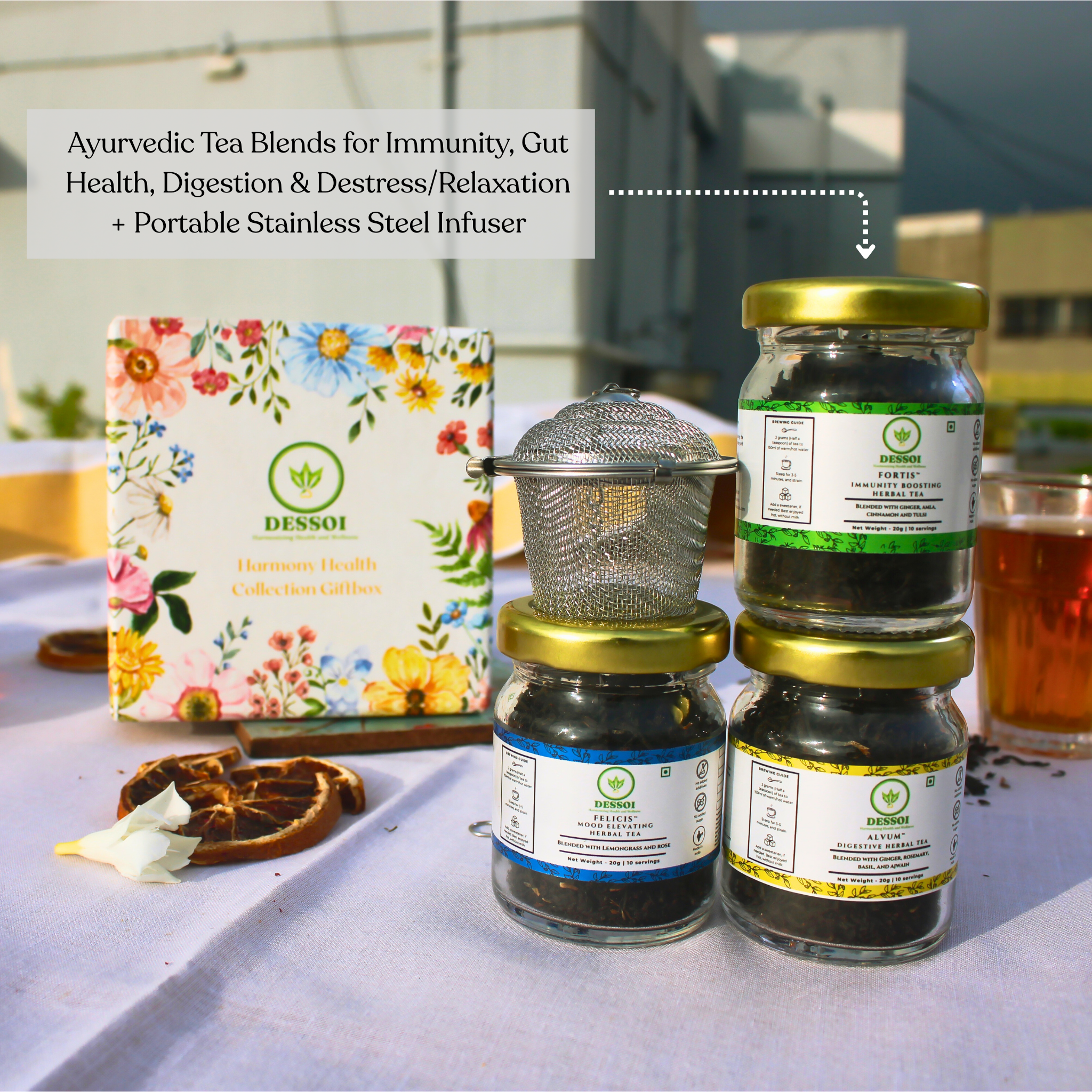 Harmony Health Collection Giftbox/Tea Taster Kit | Set of 3 Blends and Tea Infuser