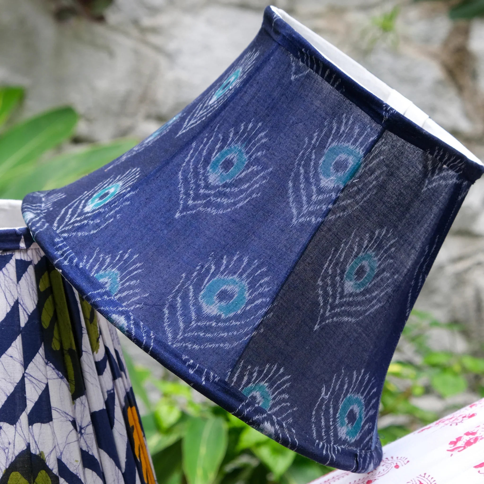 Plume Blue Ikat Bell Lampshade