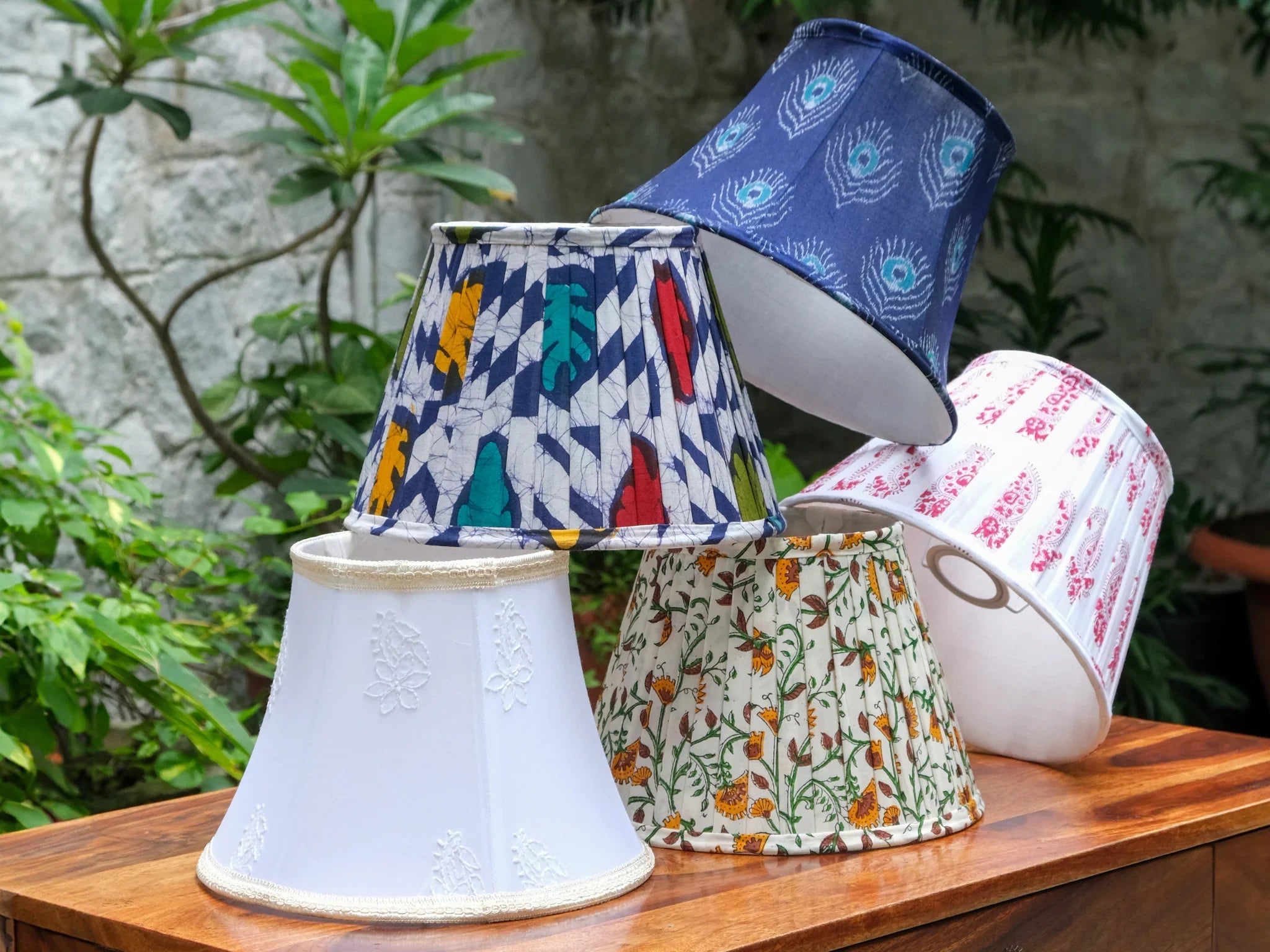 Plume Blue Ikat Bell Lampshade