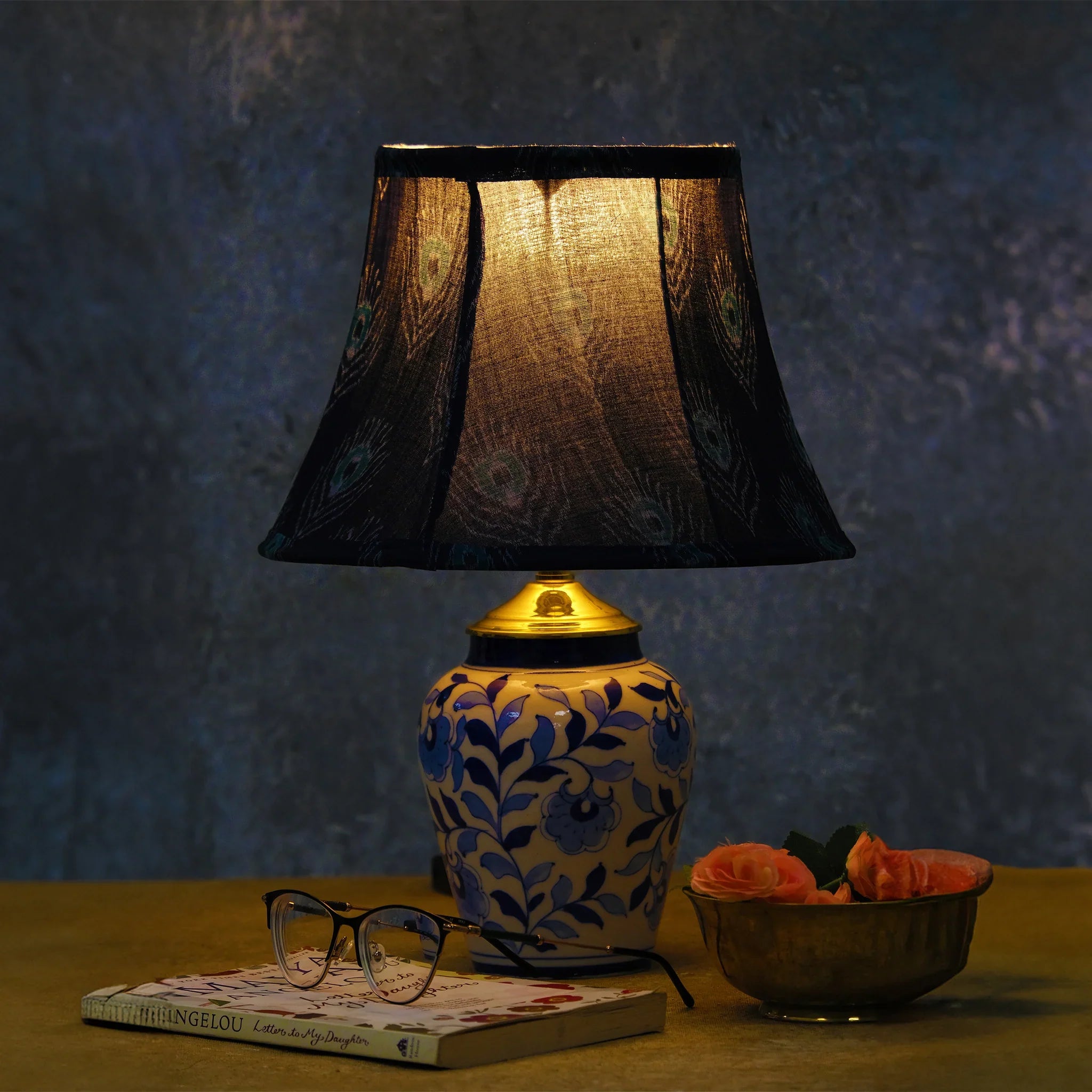 Plume Blue Ikat Bell Lampshade