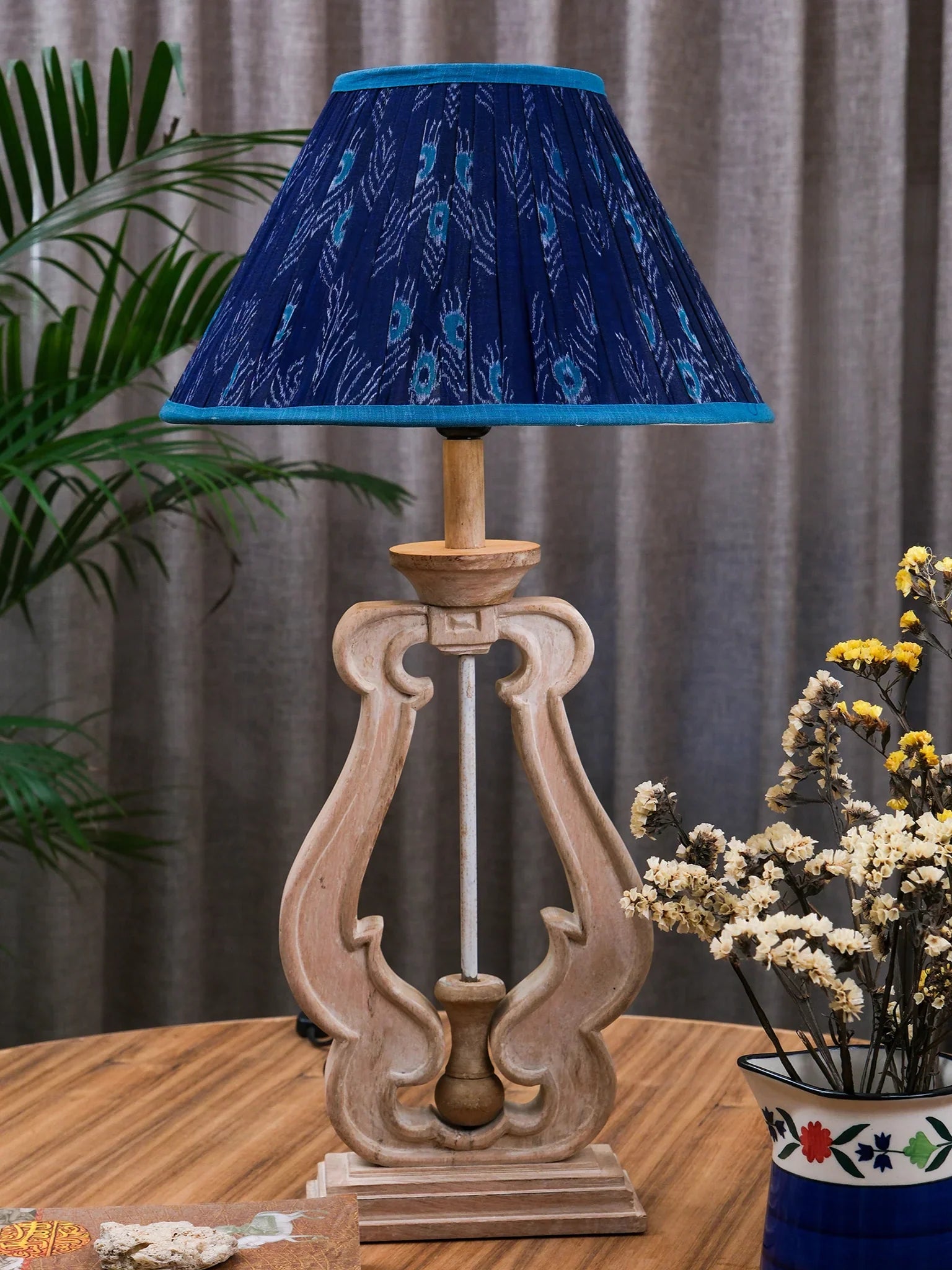 Plume Blue Ikat Pleated Empire Lampshade