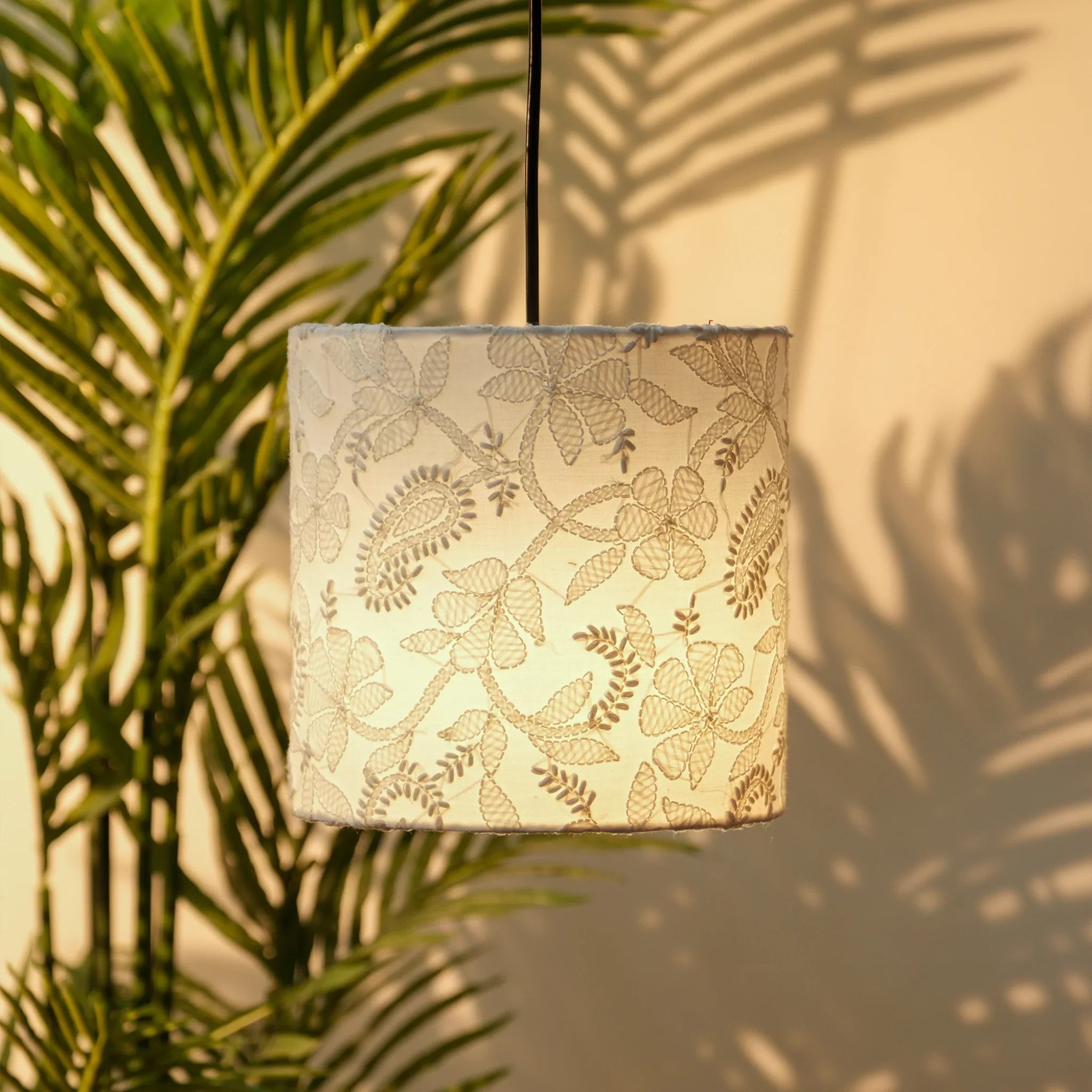 White Chikankari Pendant Lampshade