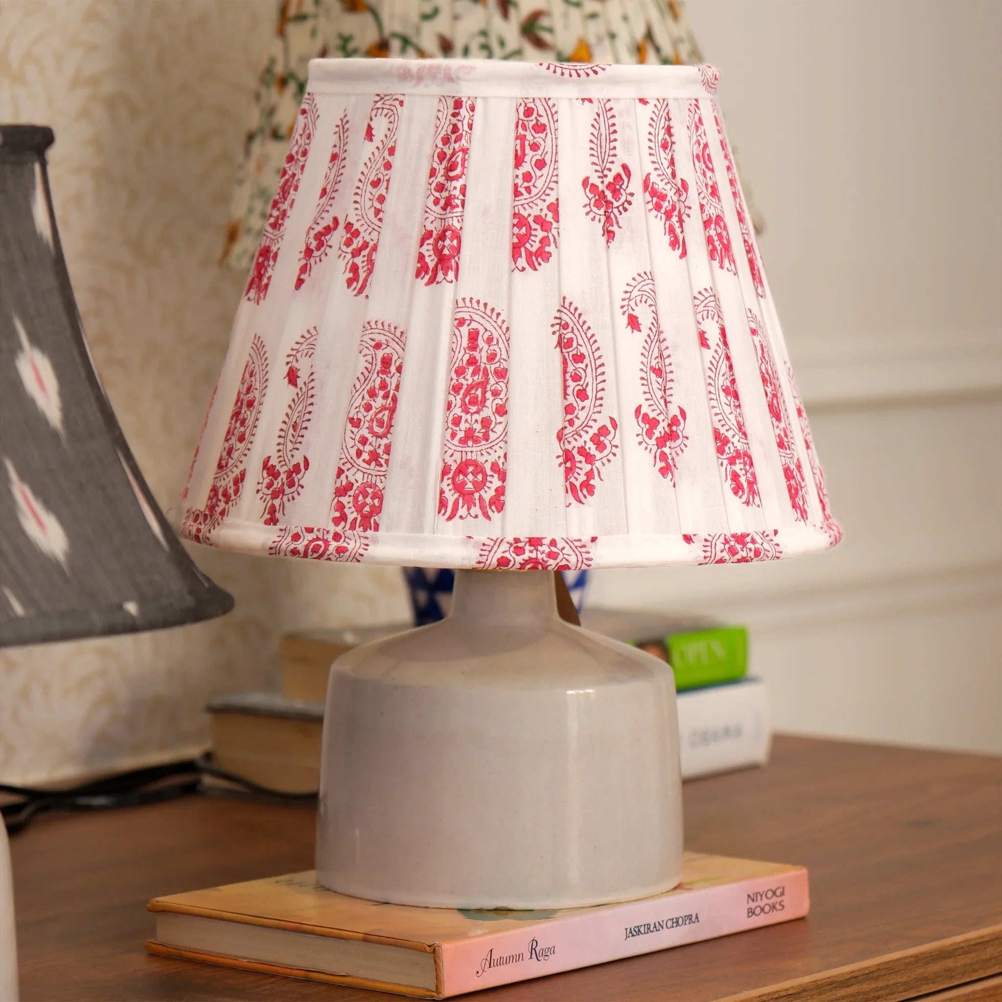 Red Paisley Block Print Pleated Empire Lampshade