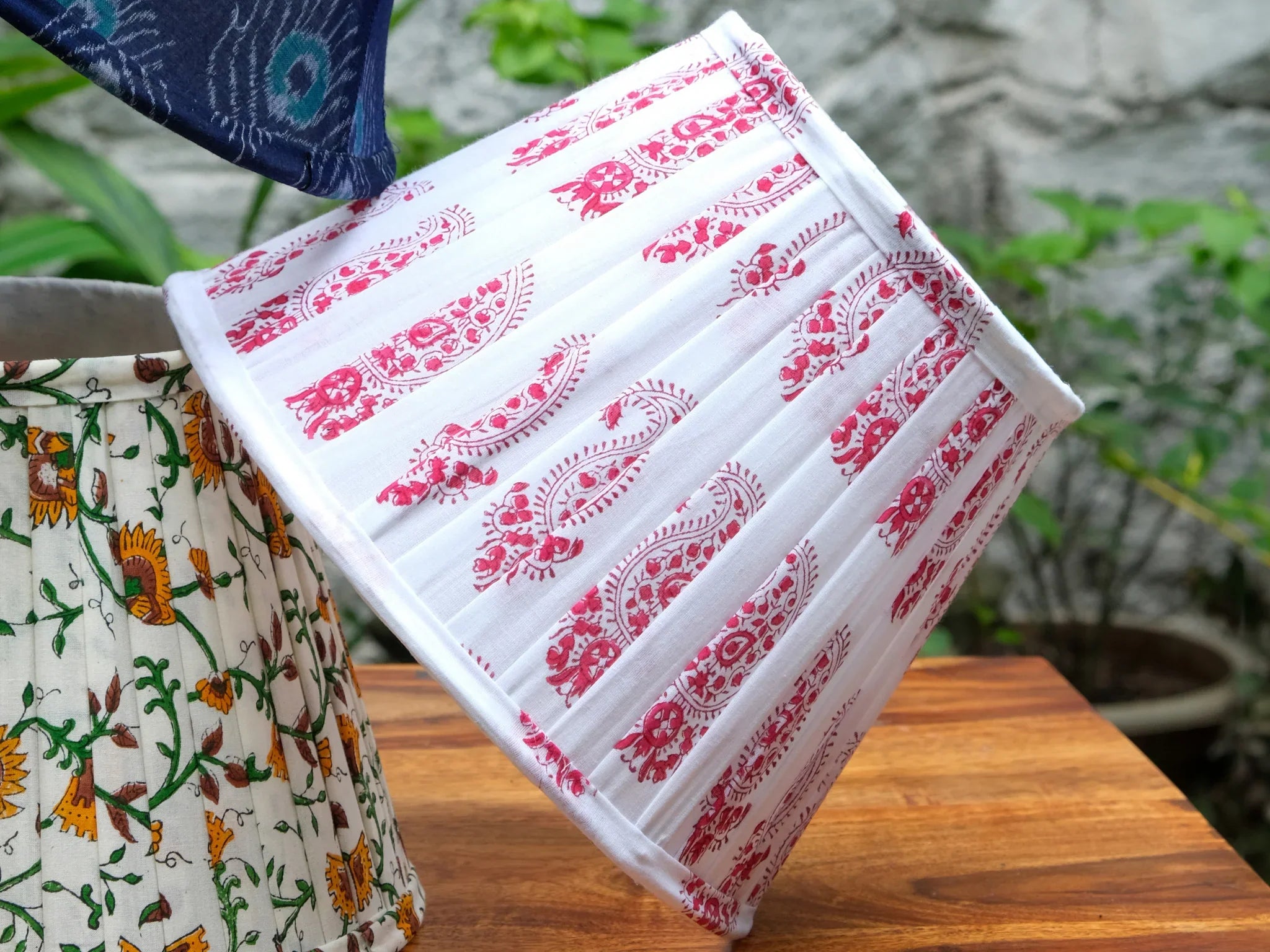 Red Paisley Block Print Pleated Empire Lampshade