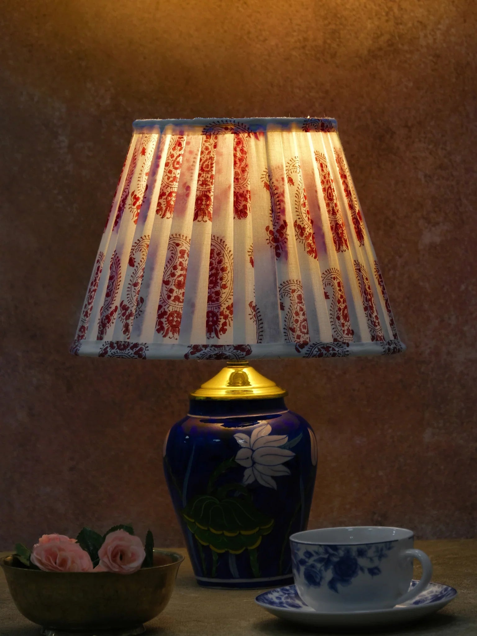 Red Paisley Block Print Pleated Empire Lampshade