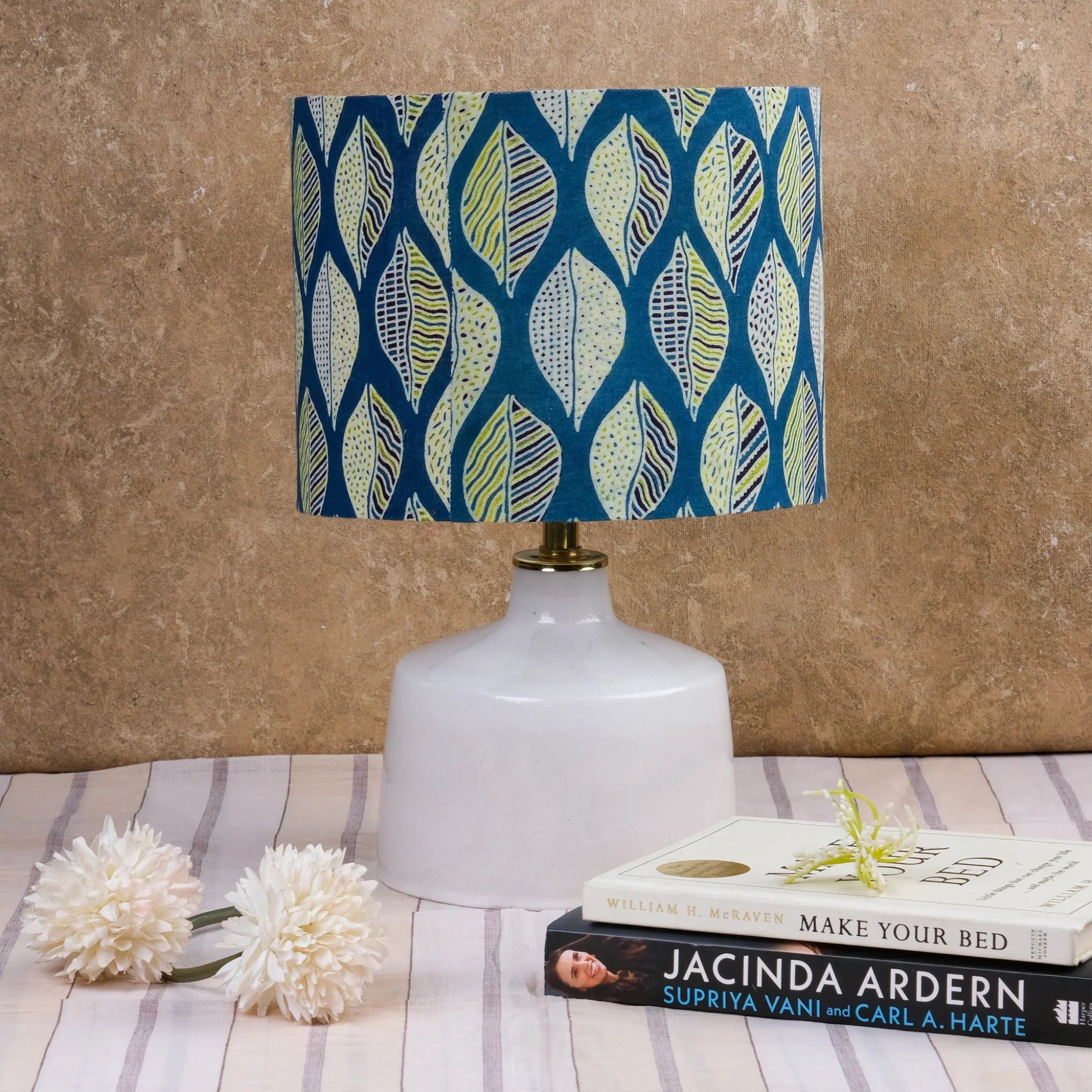 Ajrakh Green Leaf Drum Lampshade