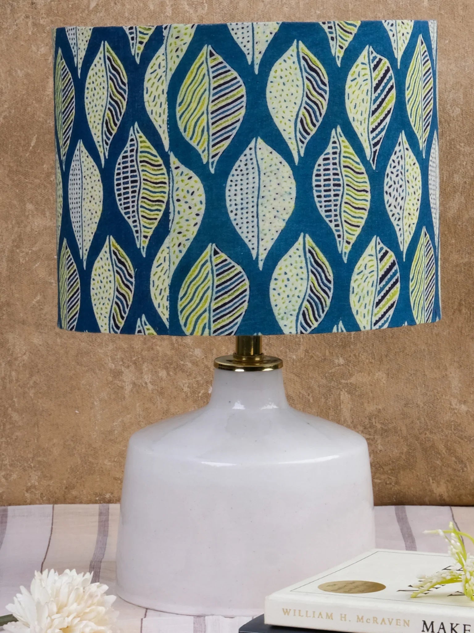 Ajrakh Green Leaf Drum Lampshade