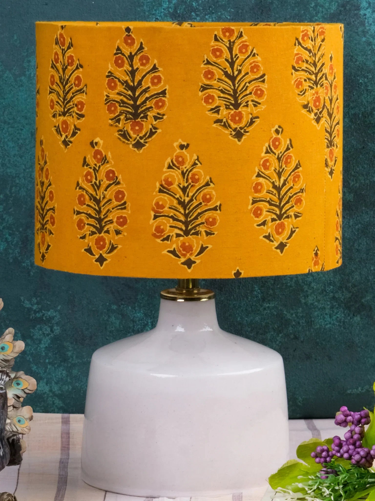Kalamkari Mustard Drum Lampshade
