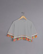 Foggy Delight: Multicolored Tassel Trim Tops