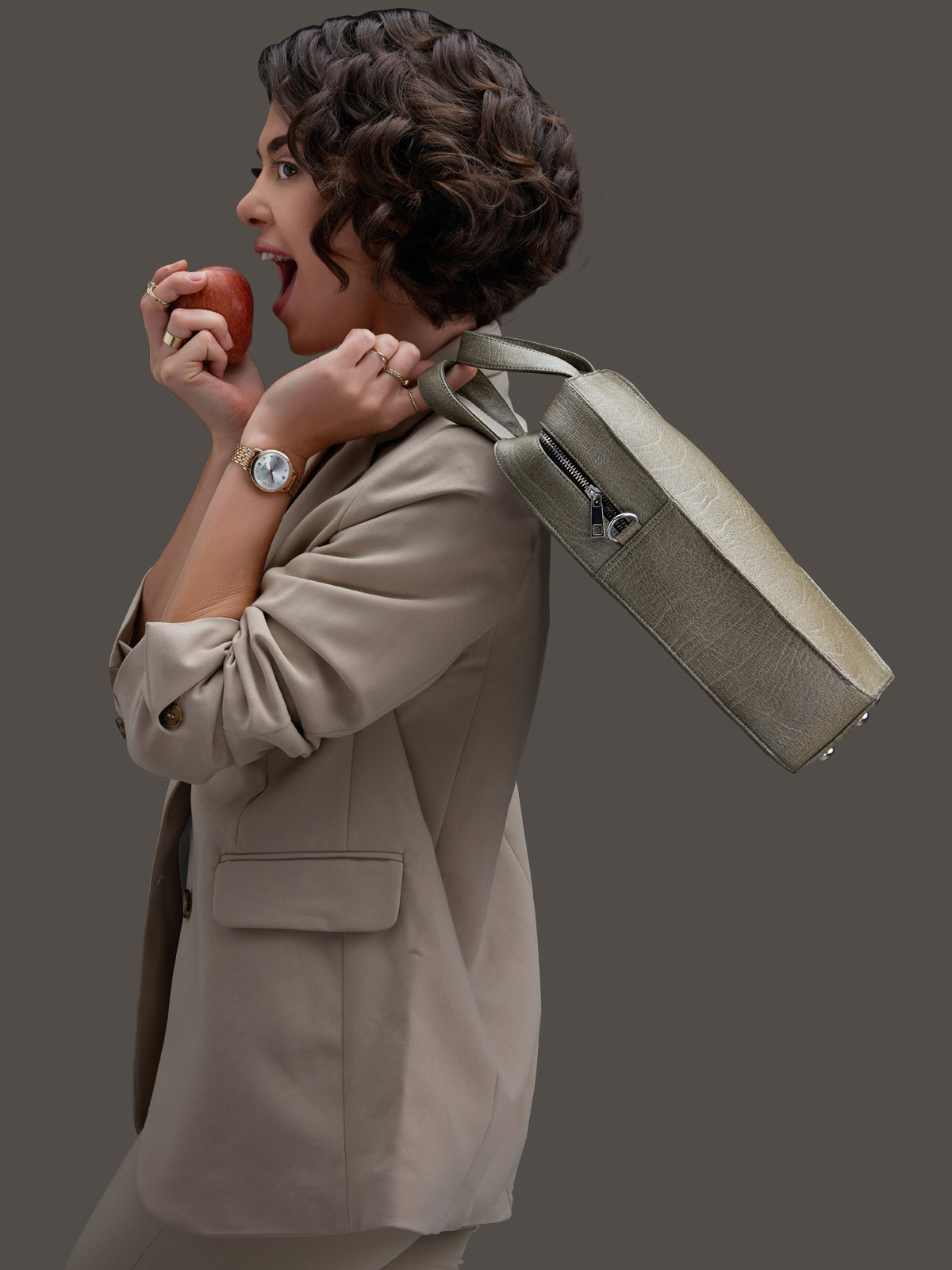 Audrey Apple Leather Laptop Bag - Olive