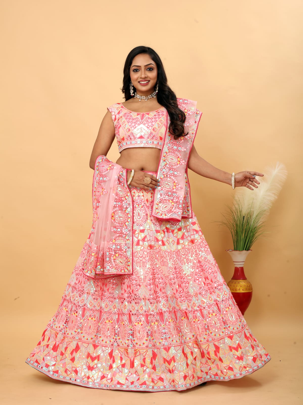 Designer Lehenga Choli With Multi Color Thread Embroidery Work