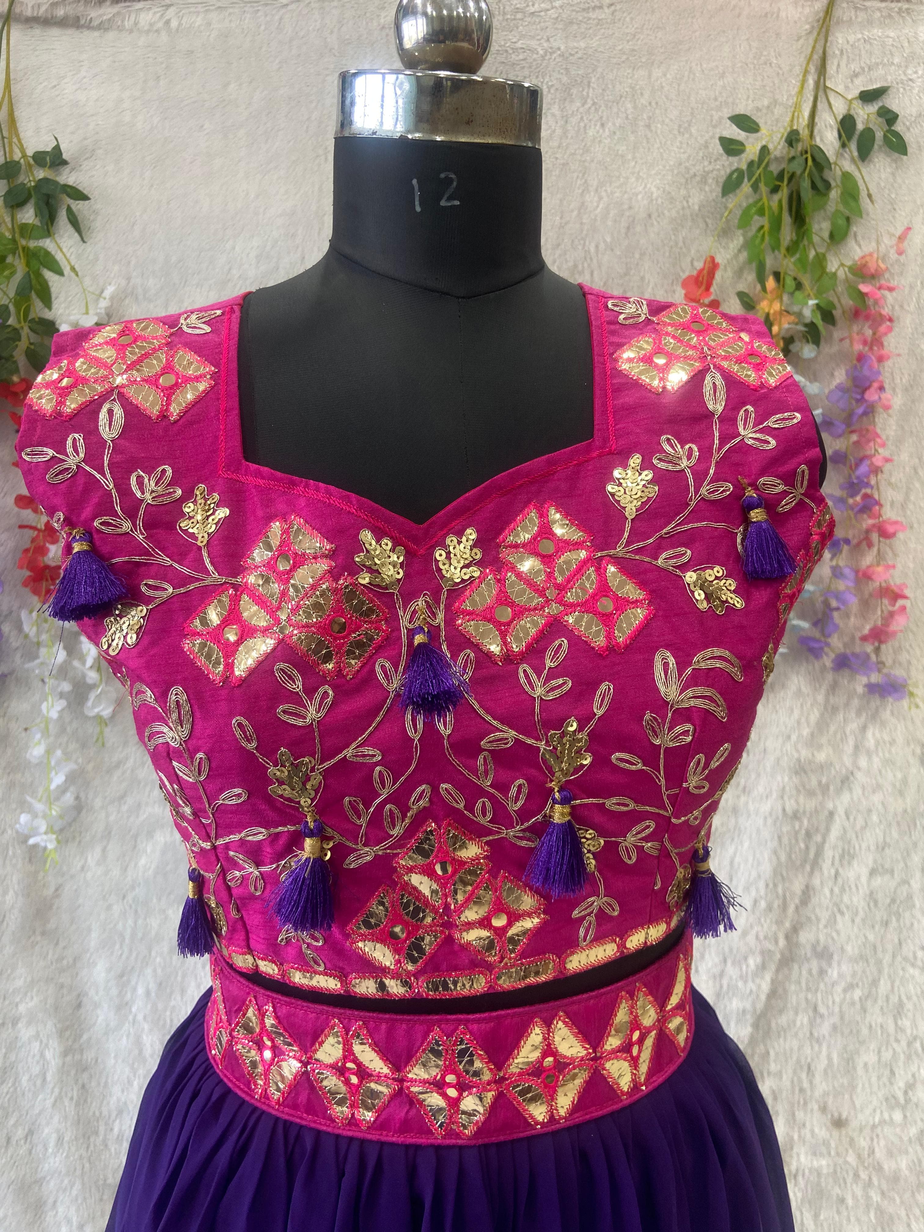 Designer Party Wear Lehenga Blouse And Koti With Beautiful Foil Mirror Work