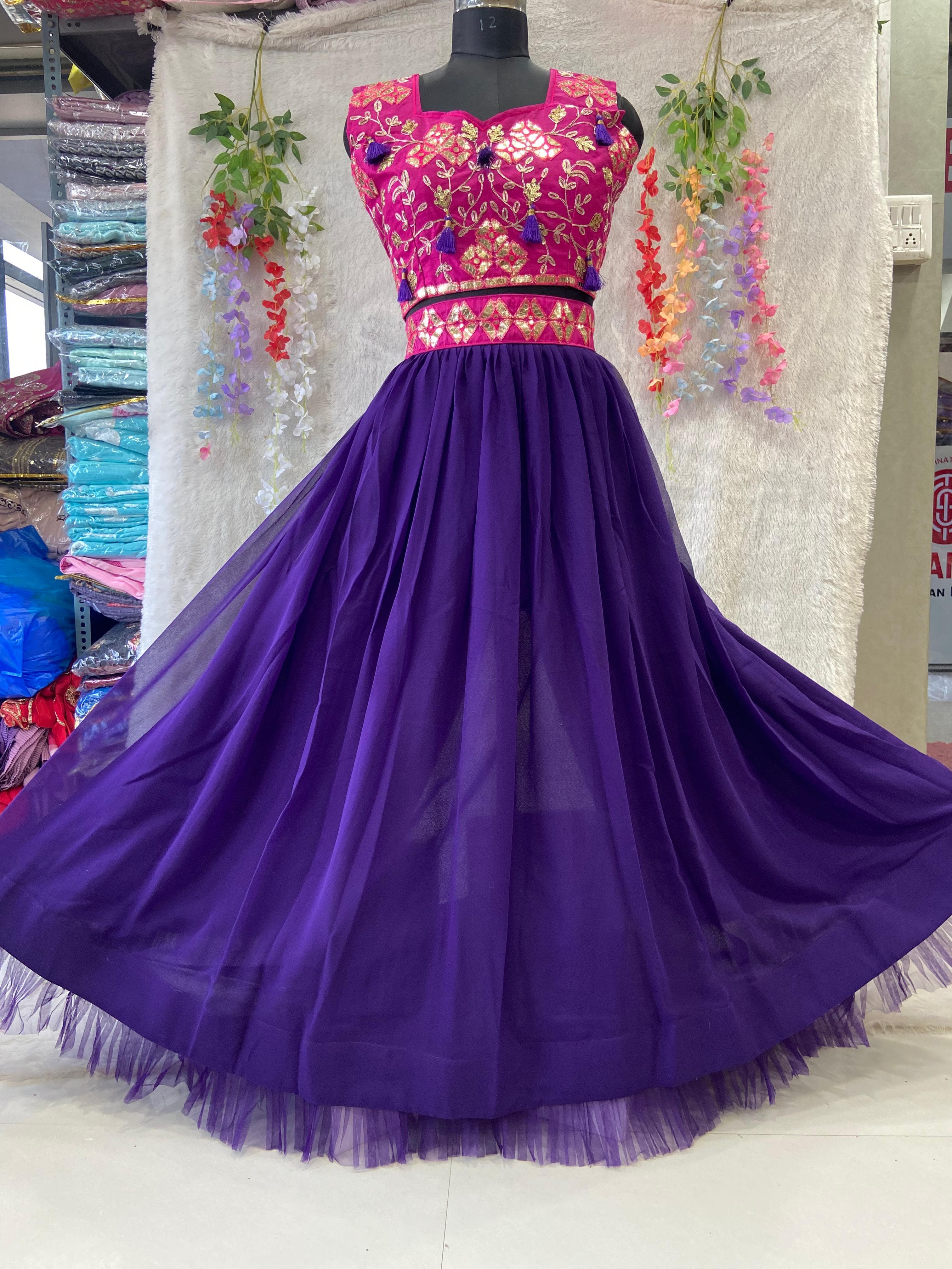 Designer Party Wear Lehenga Blouse And Koti With Beautiful Foil Mirror Work