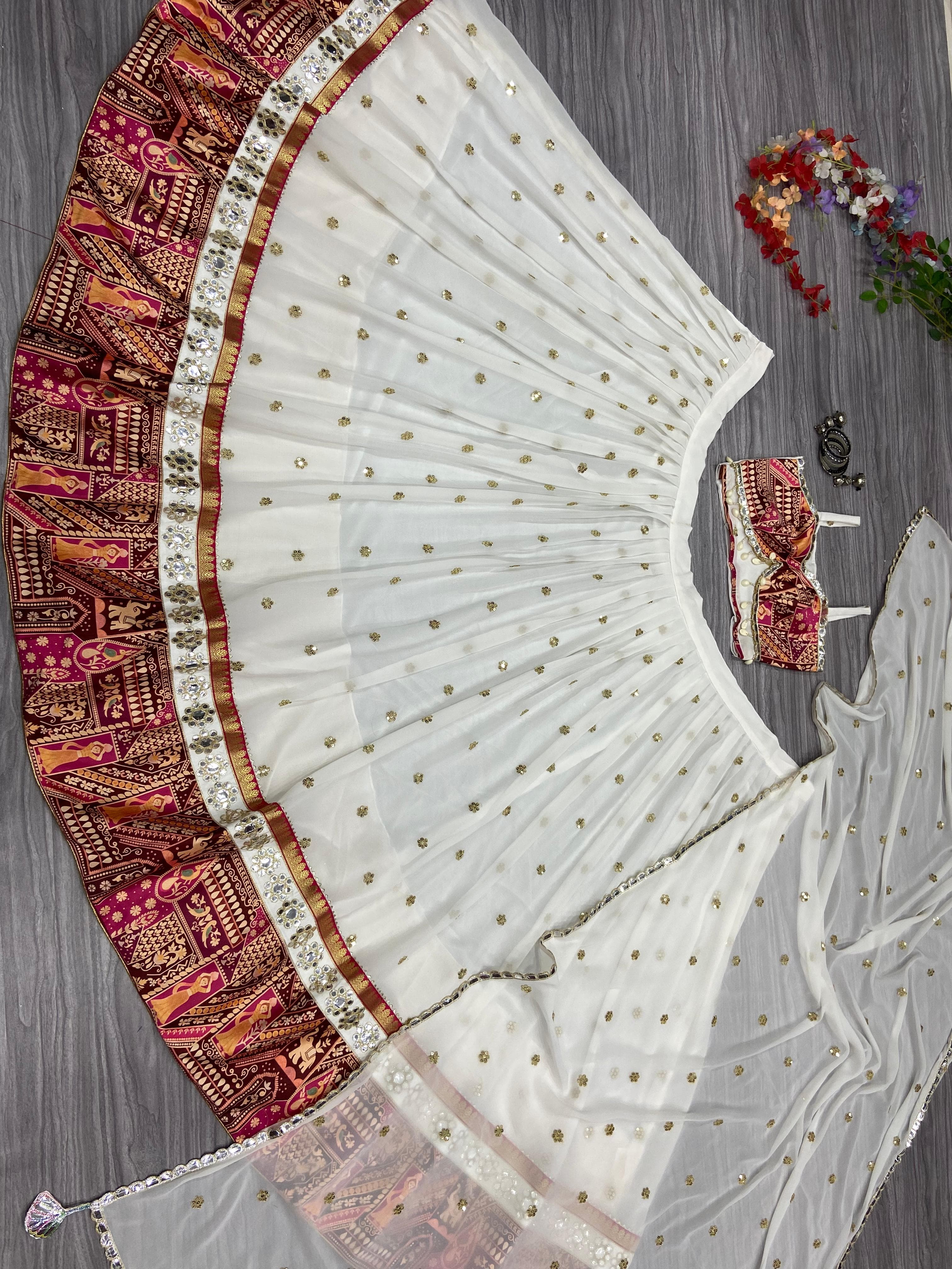 Designer Navratri Lehenga Choli With Foil Mirror Lace Work Border