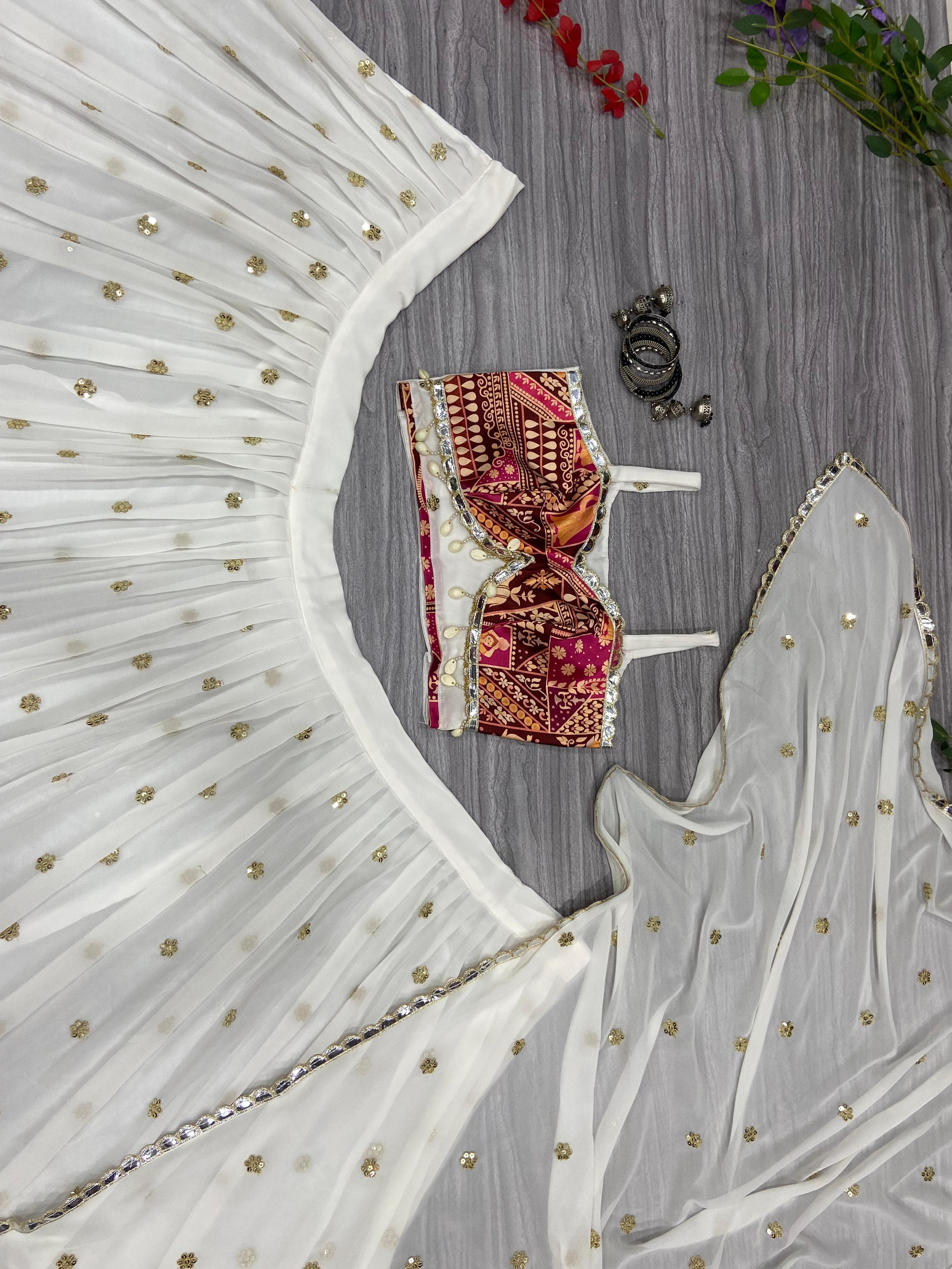 Designer Navratri Lehenga Choli With Foil Mirror Lace Work Border