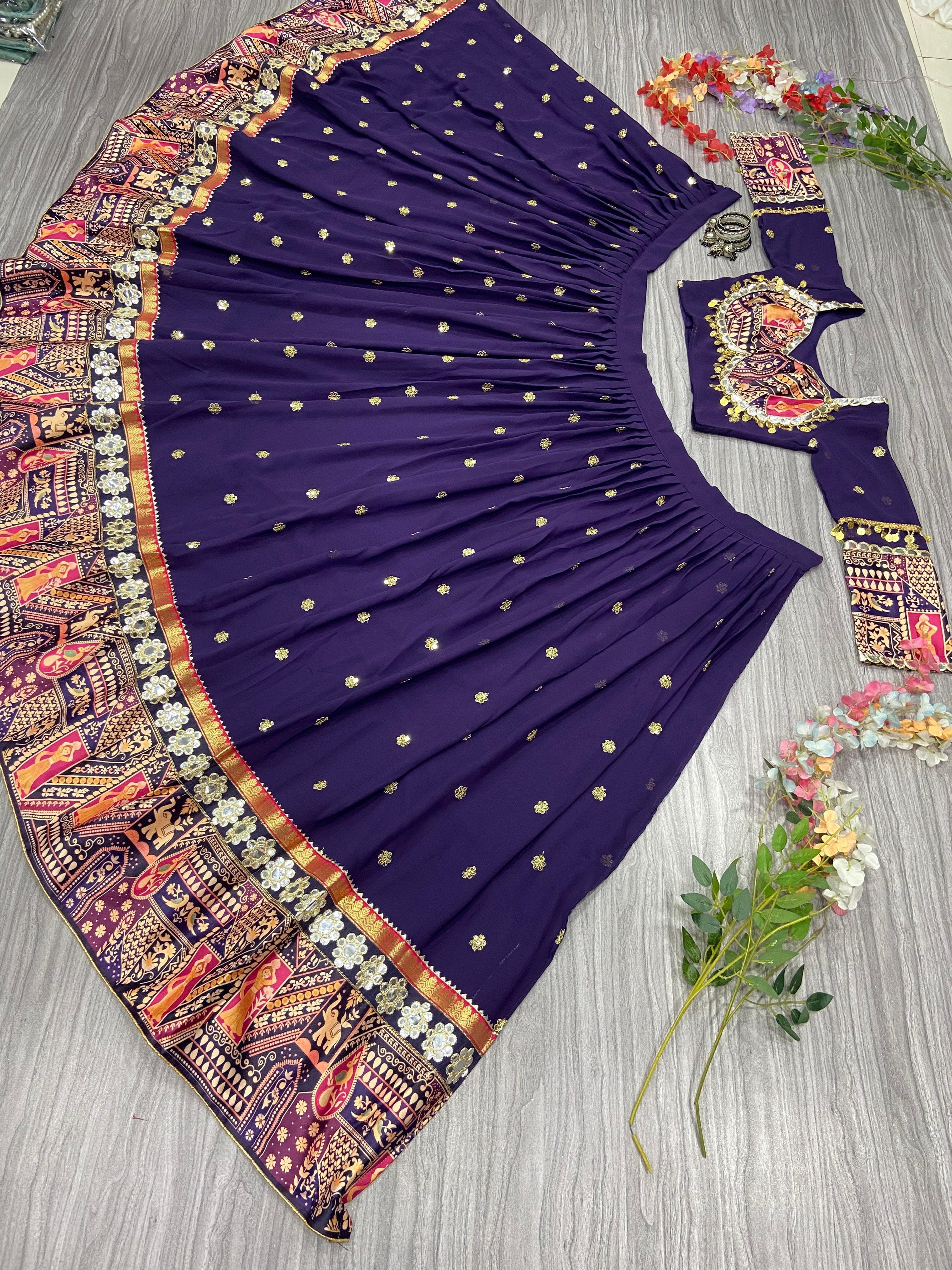 Designer Navratri Lehenga Choli With Foil Mirror Lace Work Border