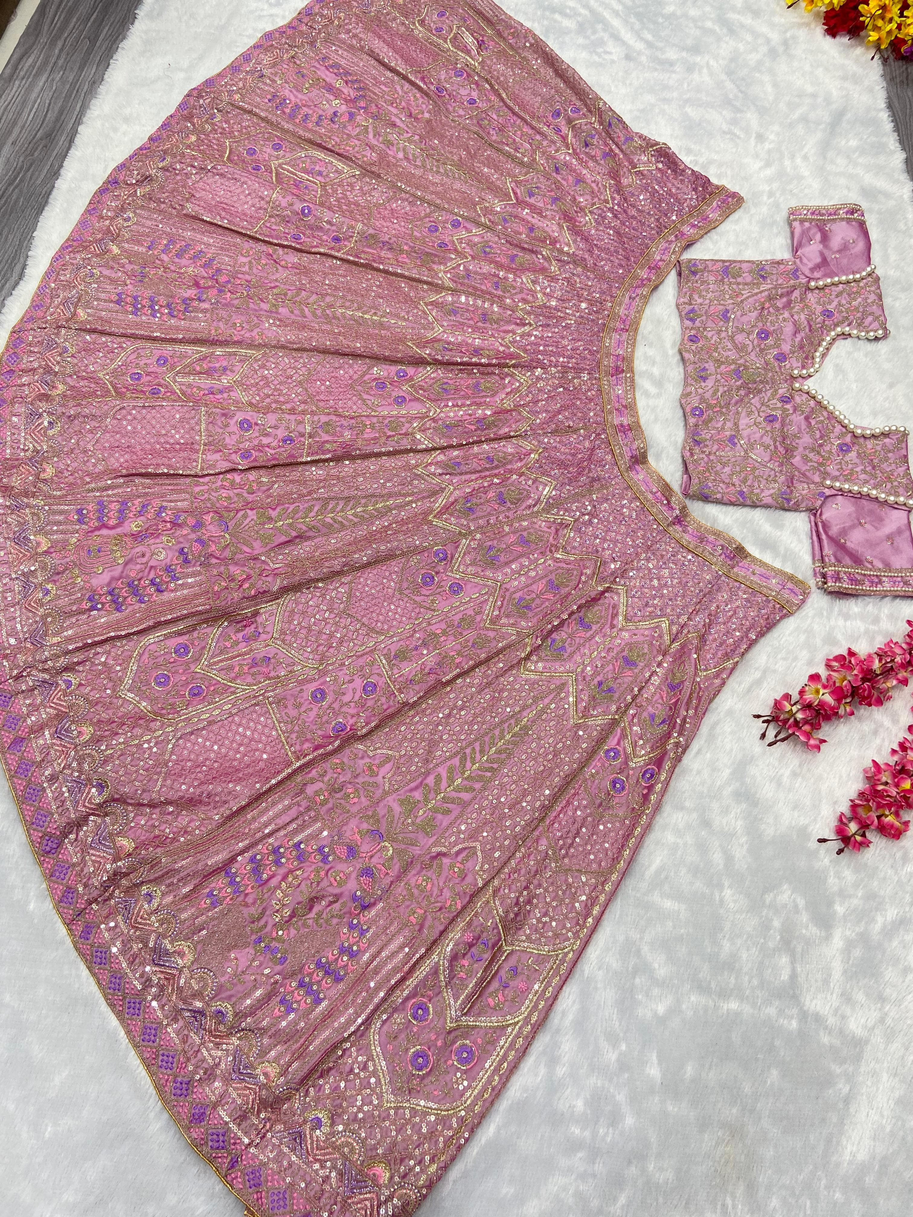 Party Wear Lehenga Choli With Beautiful Multi Thread Embroidery Work