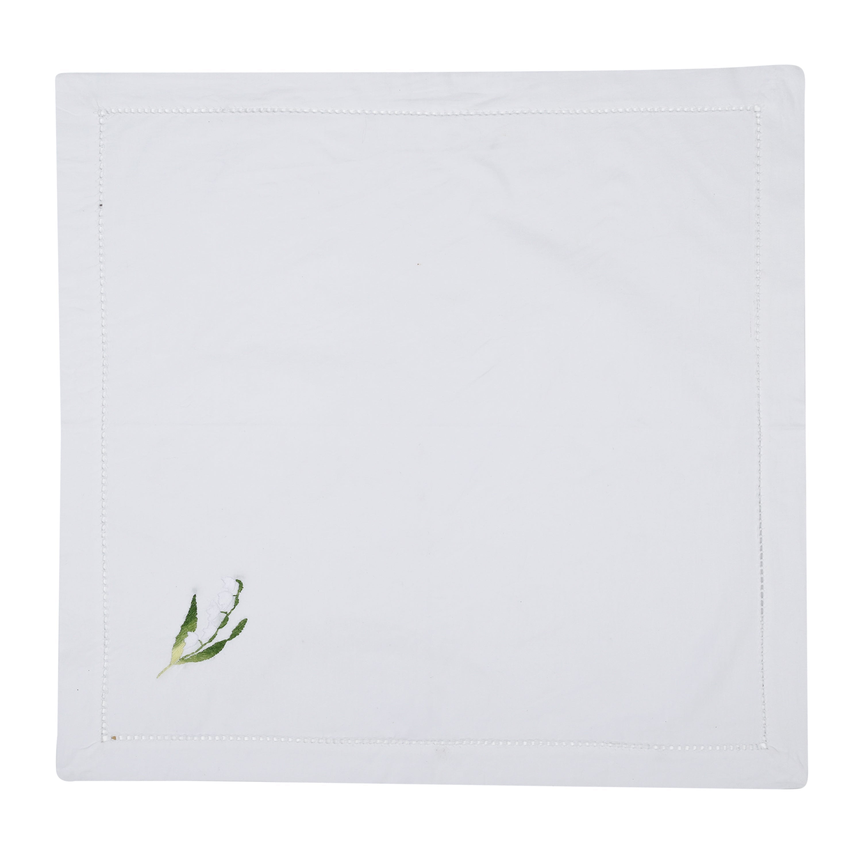 White and Green Bengal Embroidery Dinner Napkin