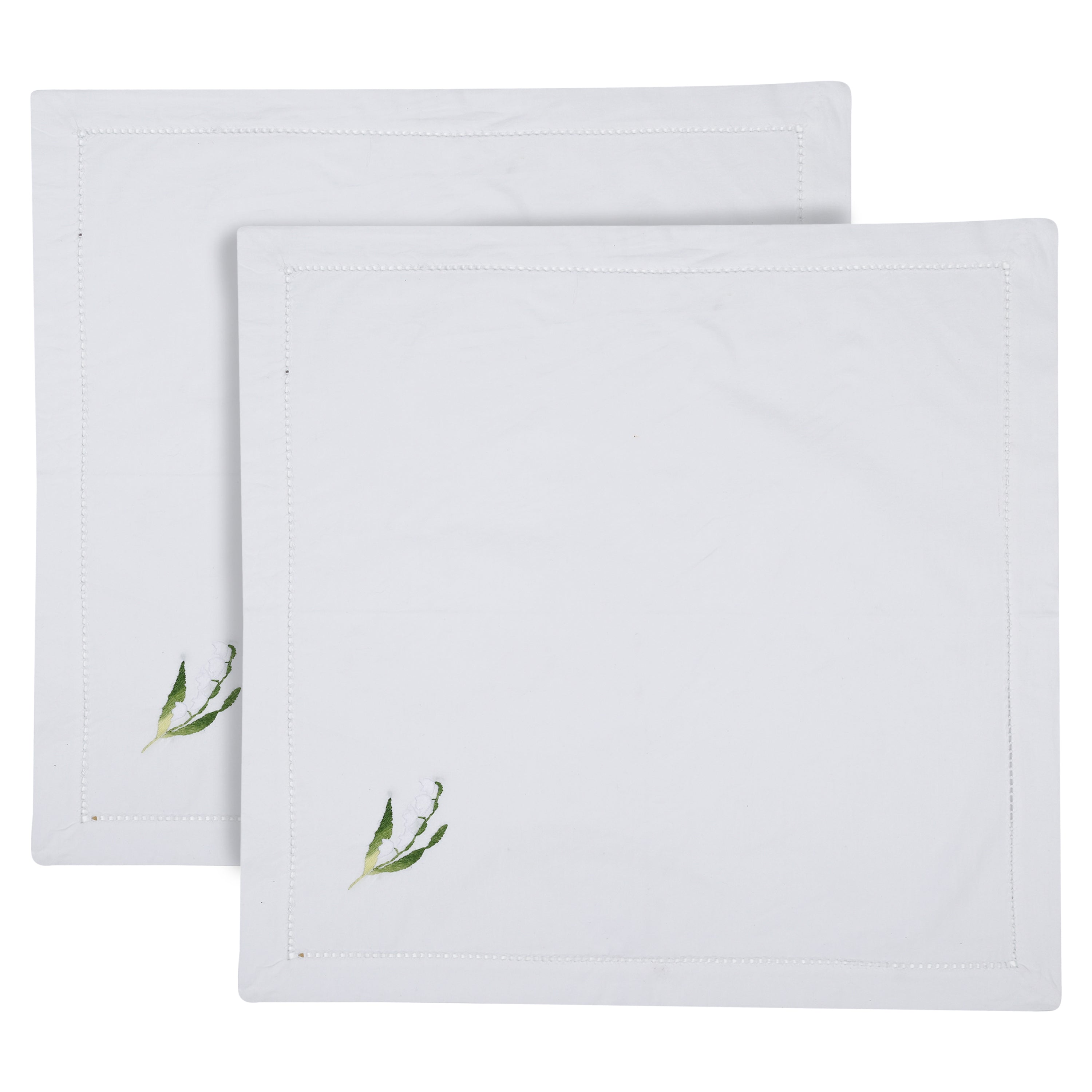 White and Green Bengal Embroidery Dinner Napkin