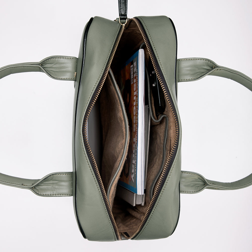 Audrey Apple Leather Laptop Bag - Olive