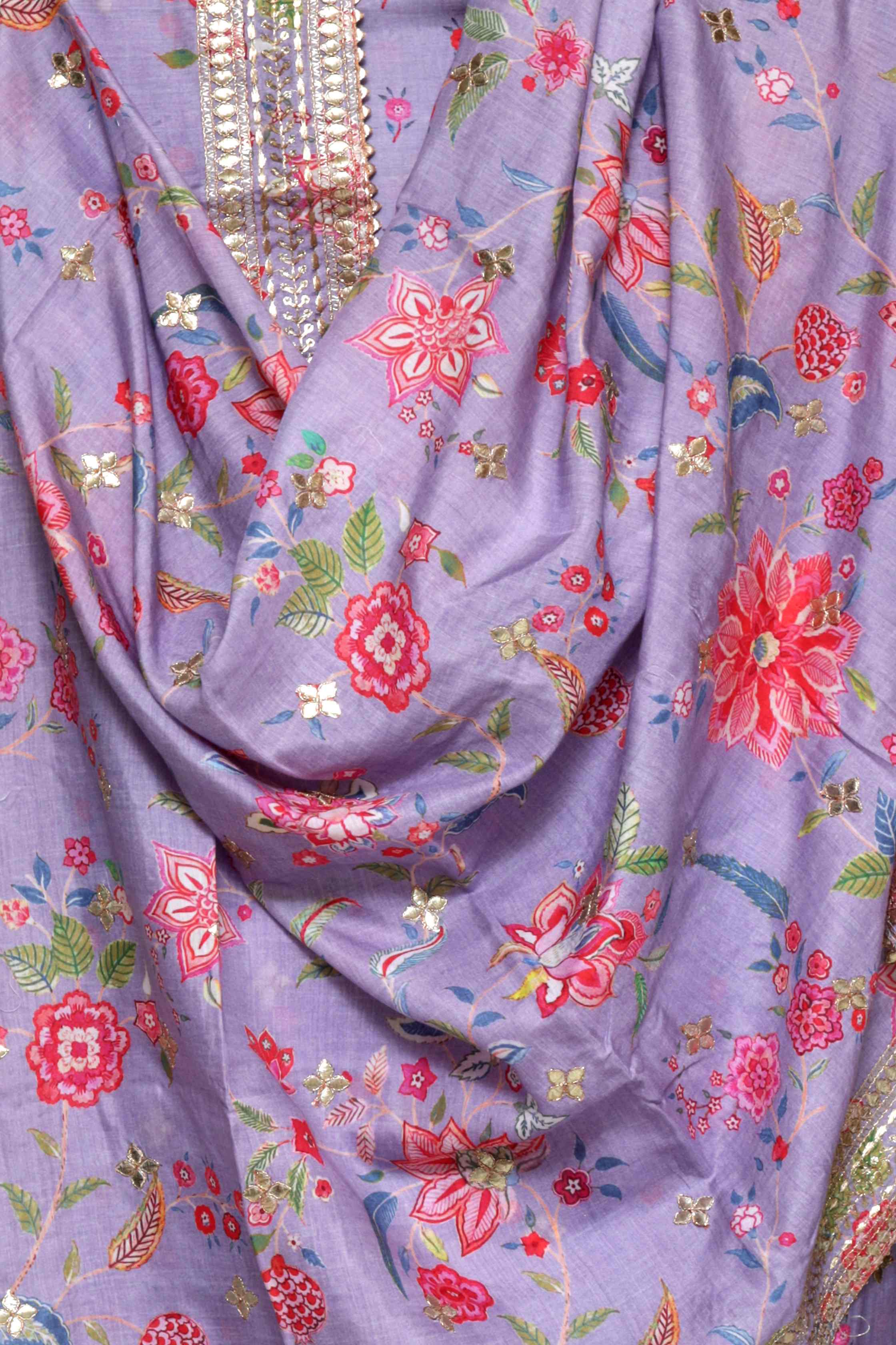 LAVENDER PRINTED MODAL SILK  UNSTITCHED SUIT SET