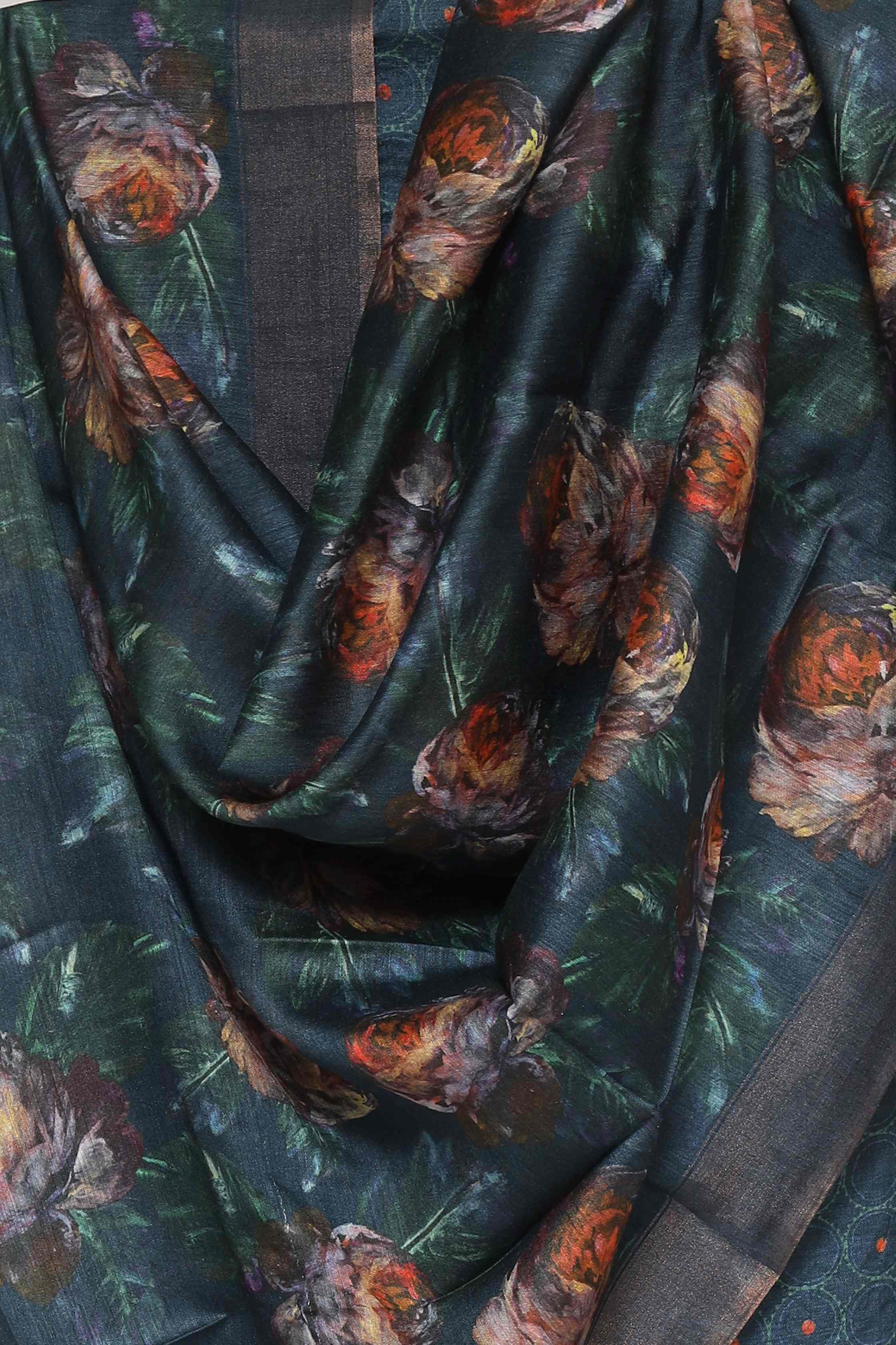 OCEAN BLUE TUSSAR SILK  PRINTED UNSTITCHED SUIT SET