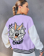 Women Purple Varsity Jacket - Stay Crazy
