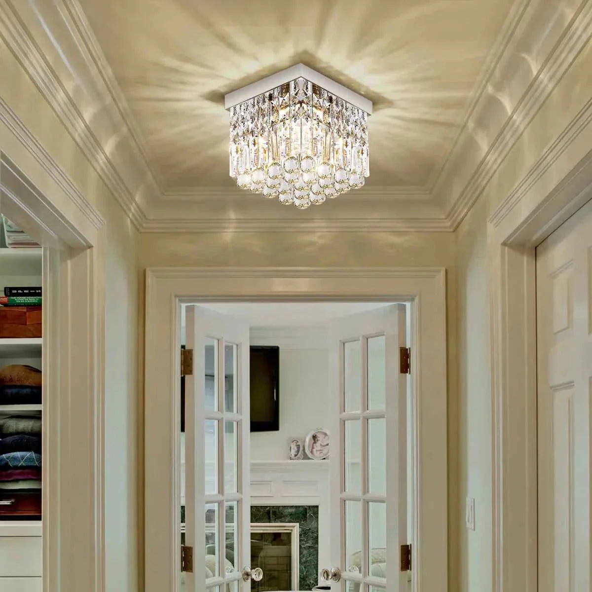 Crystal Radiance Chandelier – Mini Modern Flush Mount Crystal Ceiling Light