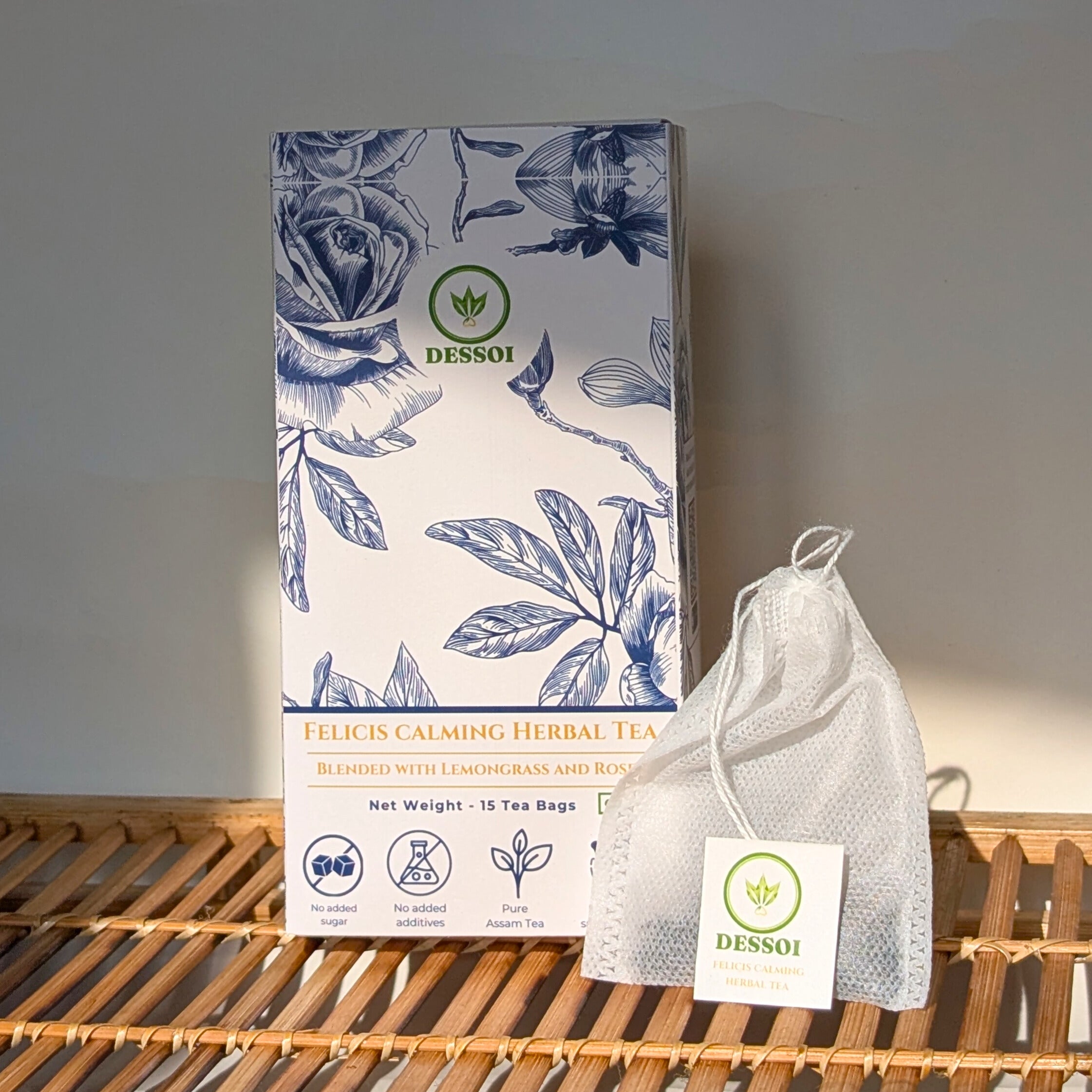 Felicis Calming Herbal Tea Bags | Lemongrass & Rose | Reduce Stress, Feel Relaxed