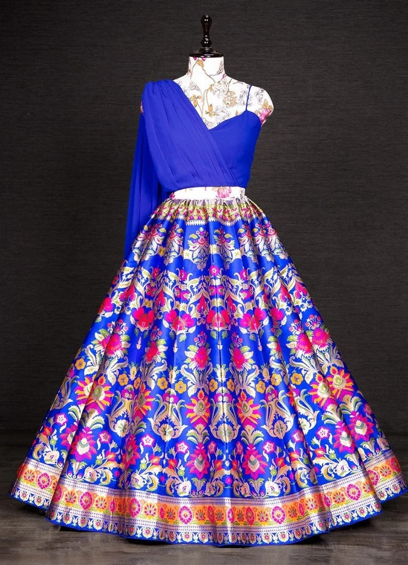 Party Wear Lehenga Choli With Zari Weaving Work