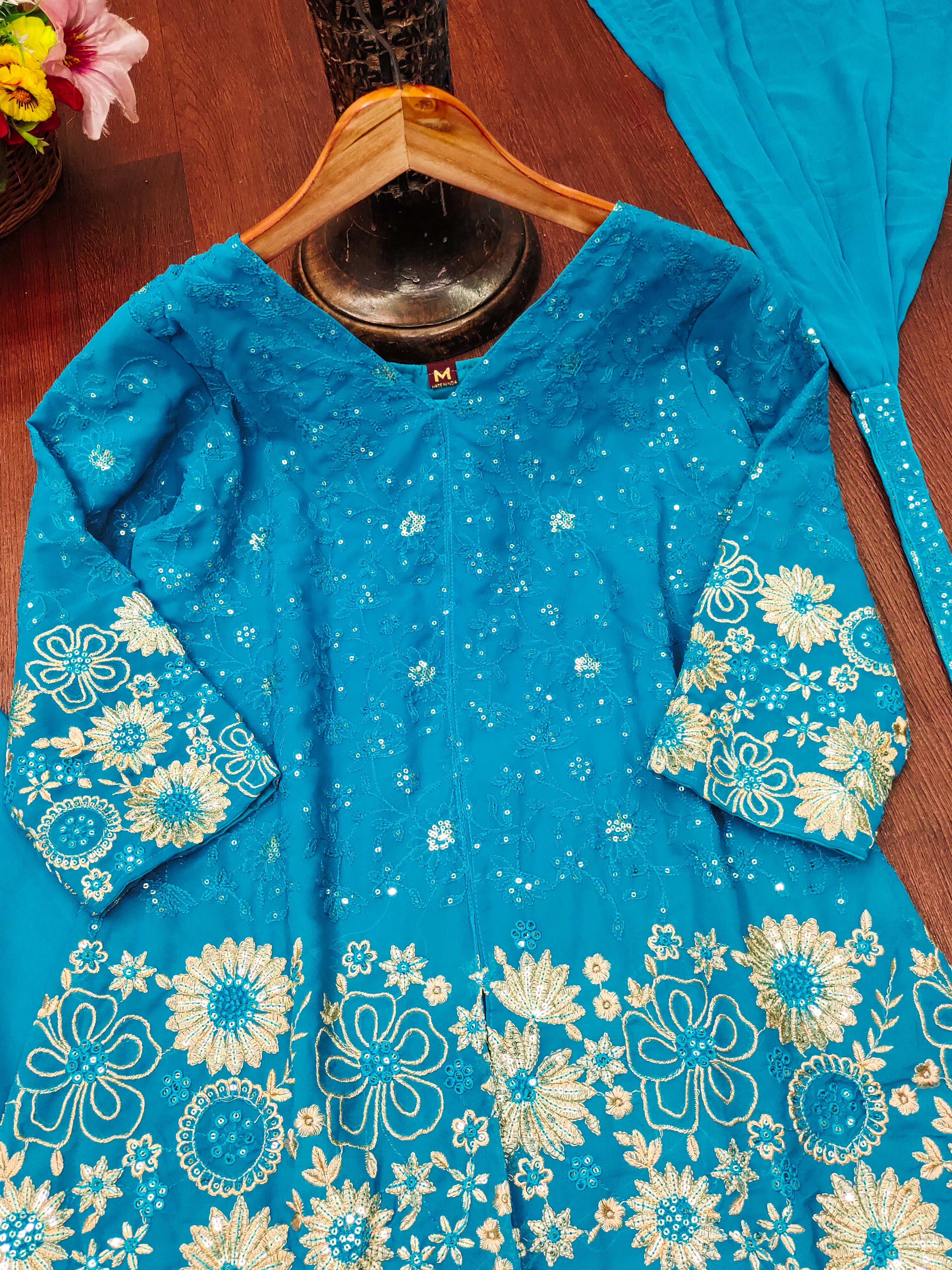 Designer Embroidered Georgette Suit Plazzo And Dupatta