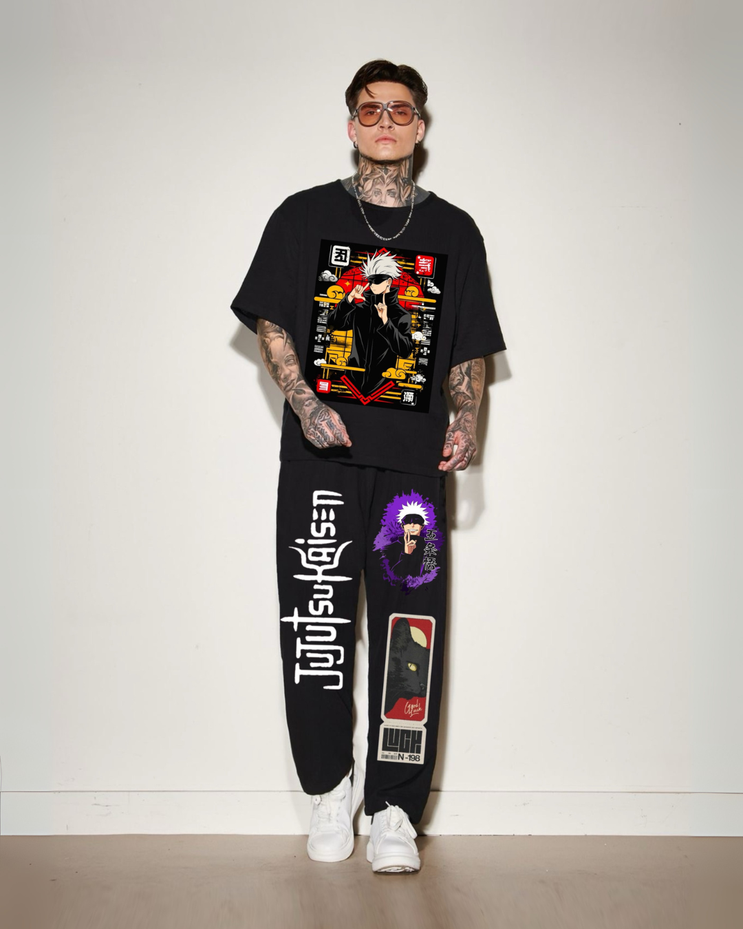 Gojo mode  men's cordset (black-black )