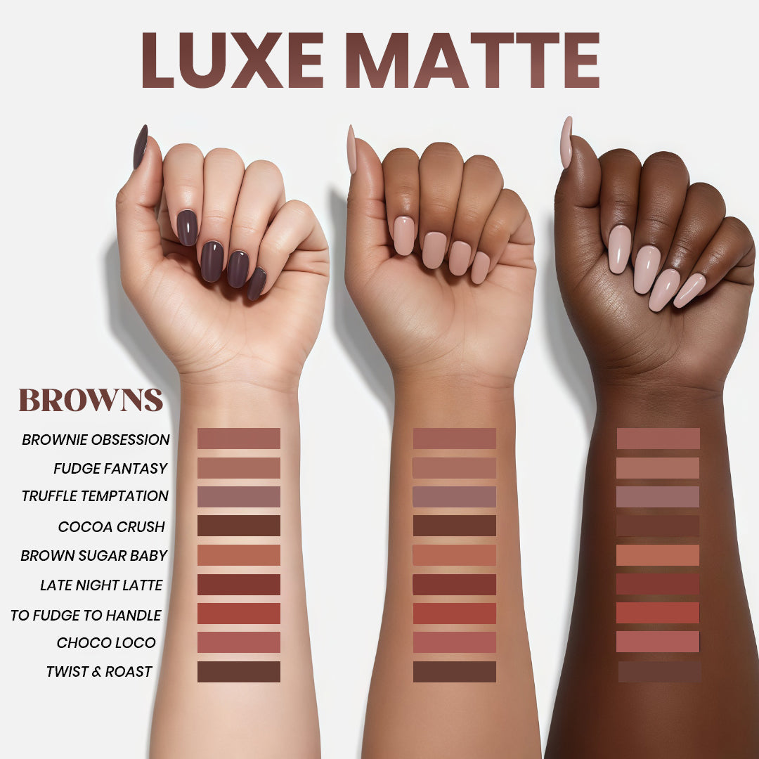 LUXE MATTE LONG SLAY MOUSSE LIPSTICK (PALETTE OF 9 – 2 VARIANTS BROWNS & NUDES)